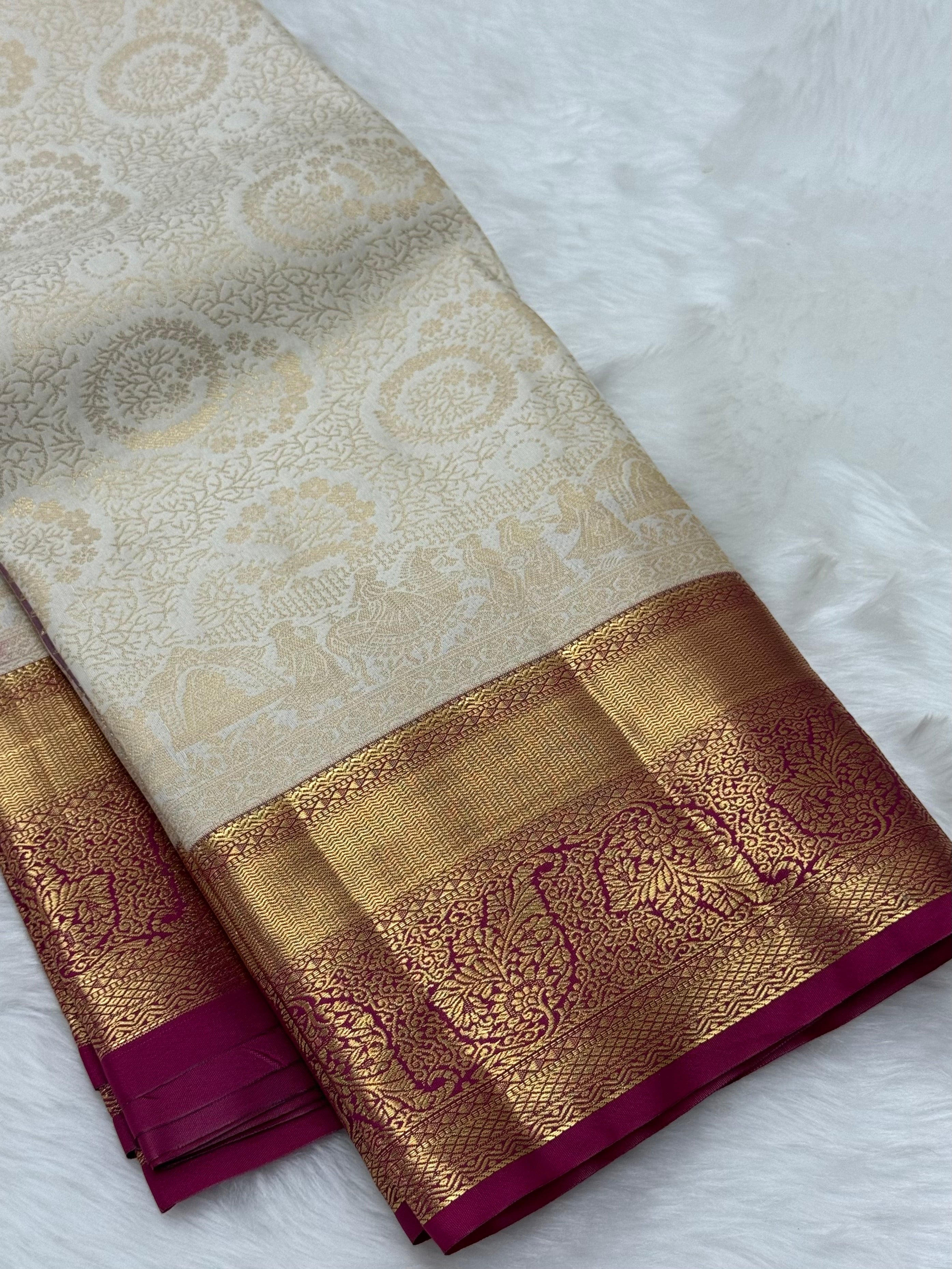 PREMIUM SEMI KANCHI SILK SAREE - CREAM