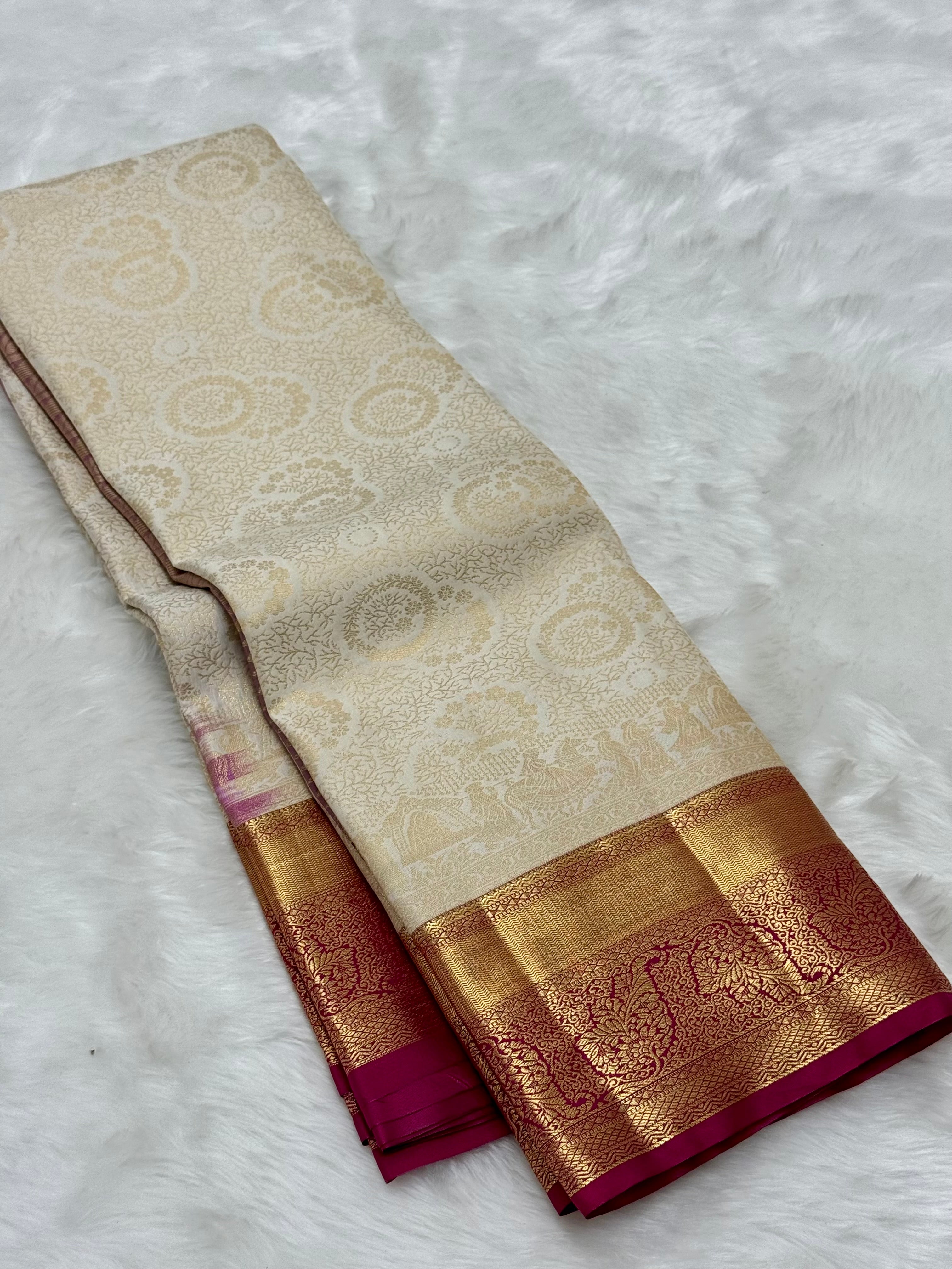 PREMIUM SEMI KANCHI SILK SAREE - CREAM