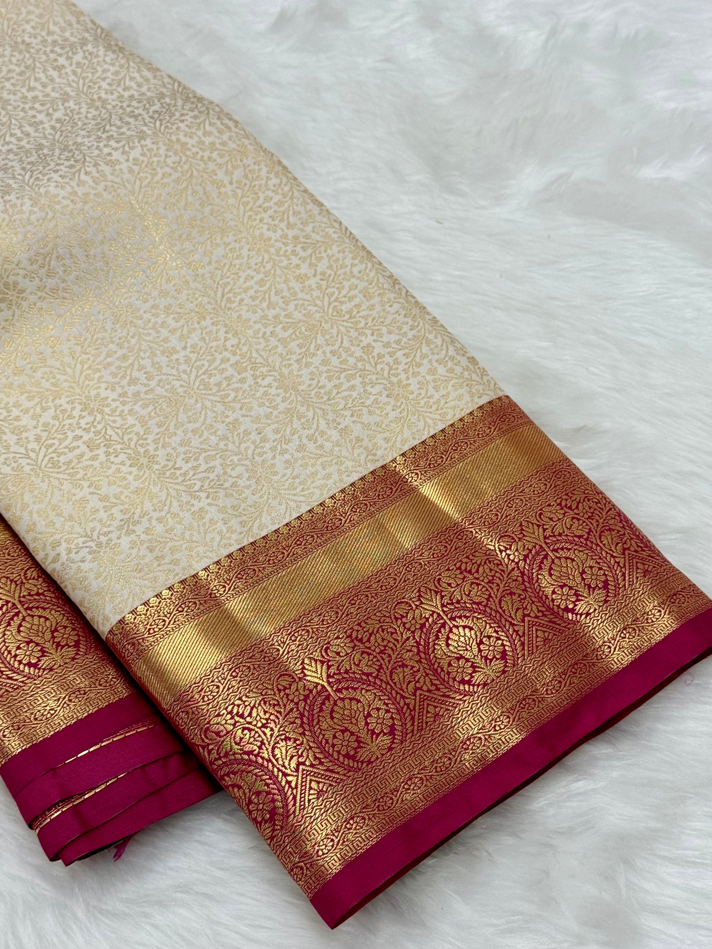 PREMIUM SEMI KANCHI SILK SAREE - CREAM