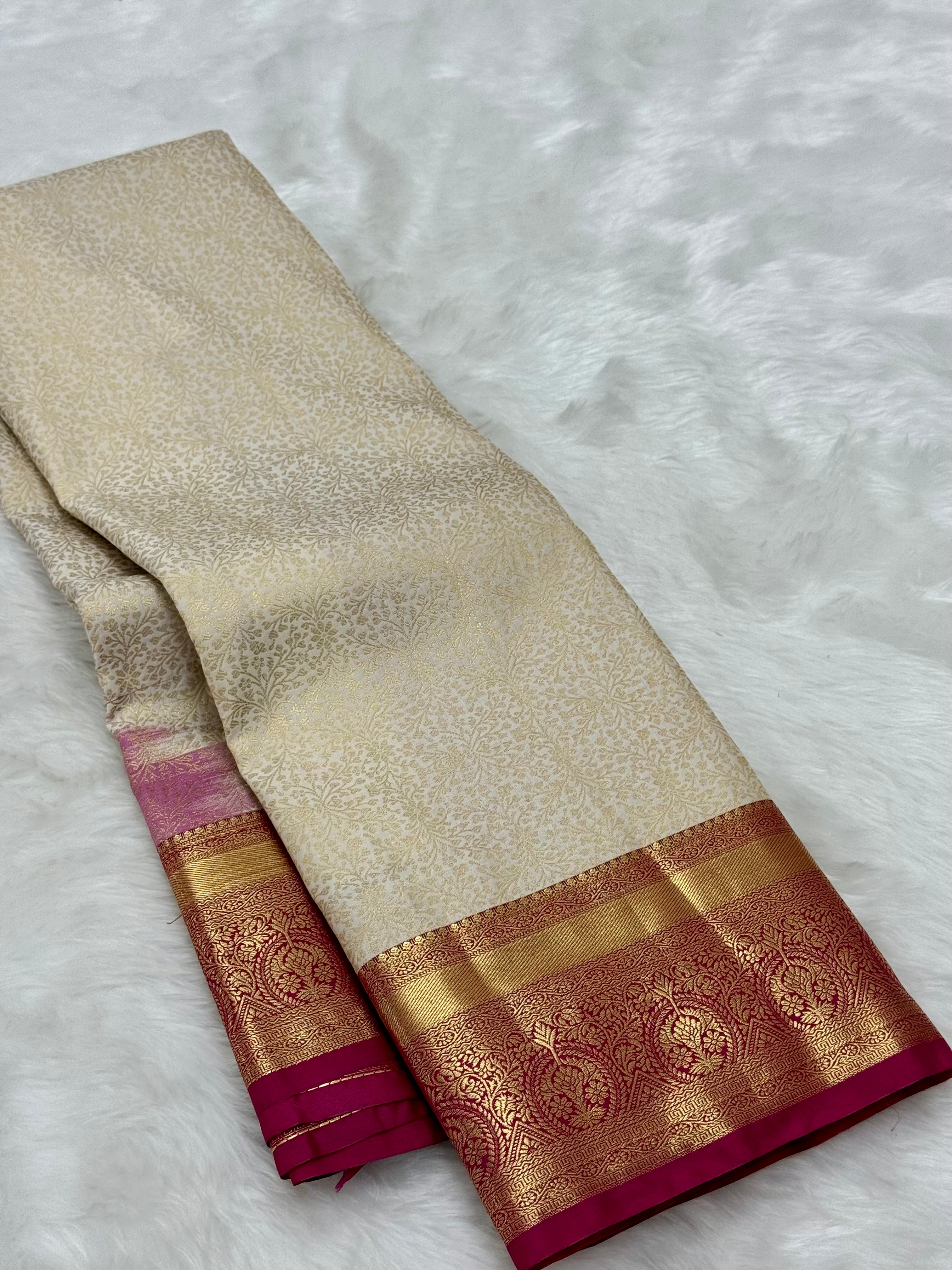 PREMIUM SEMI KANCHI SILK SAREE - CREAM