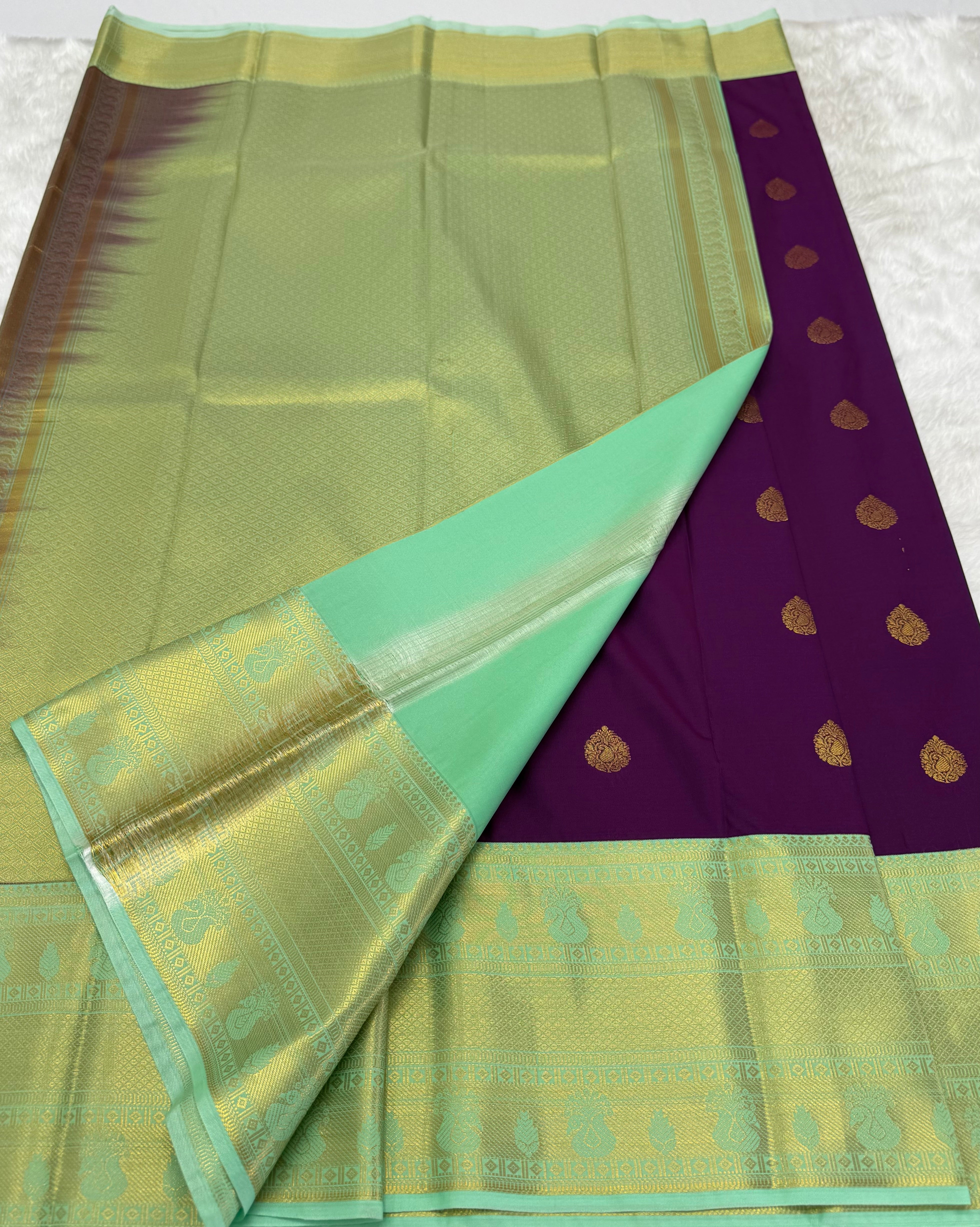 PREMIUM SEMI KANCHI SILK SAREE - EGGPLANT