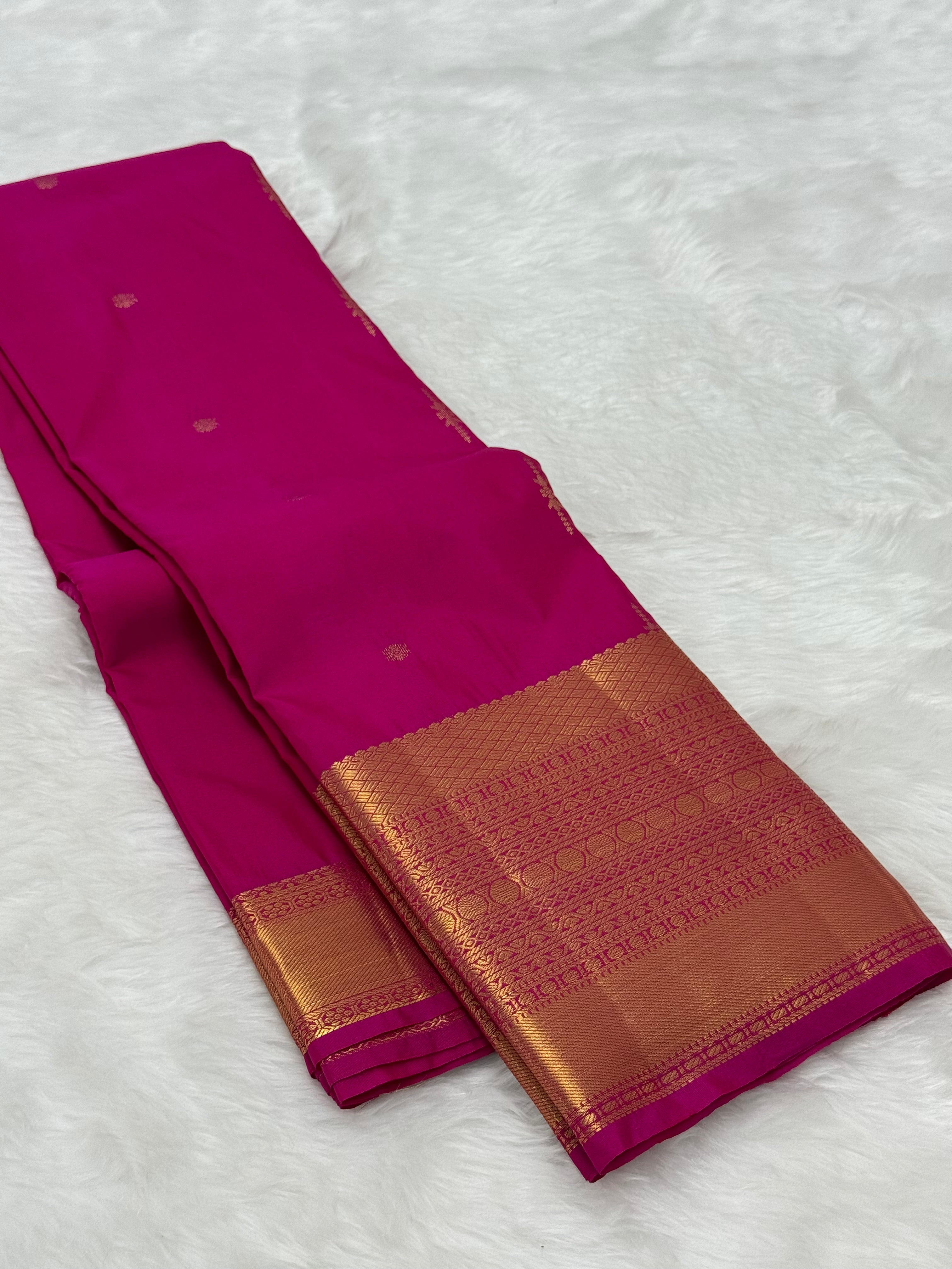 PREMIUM SEMI KANCHI SILK SAREE - HOT PINK