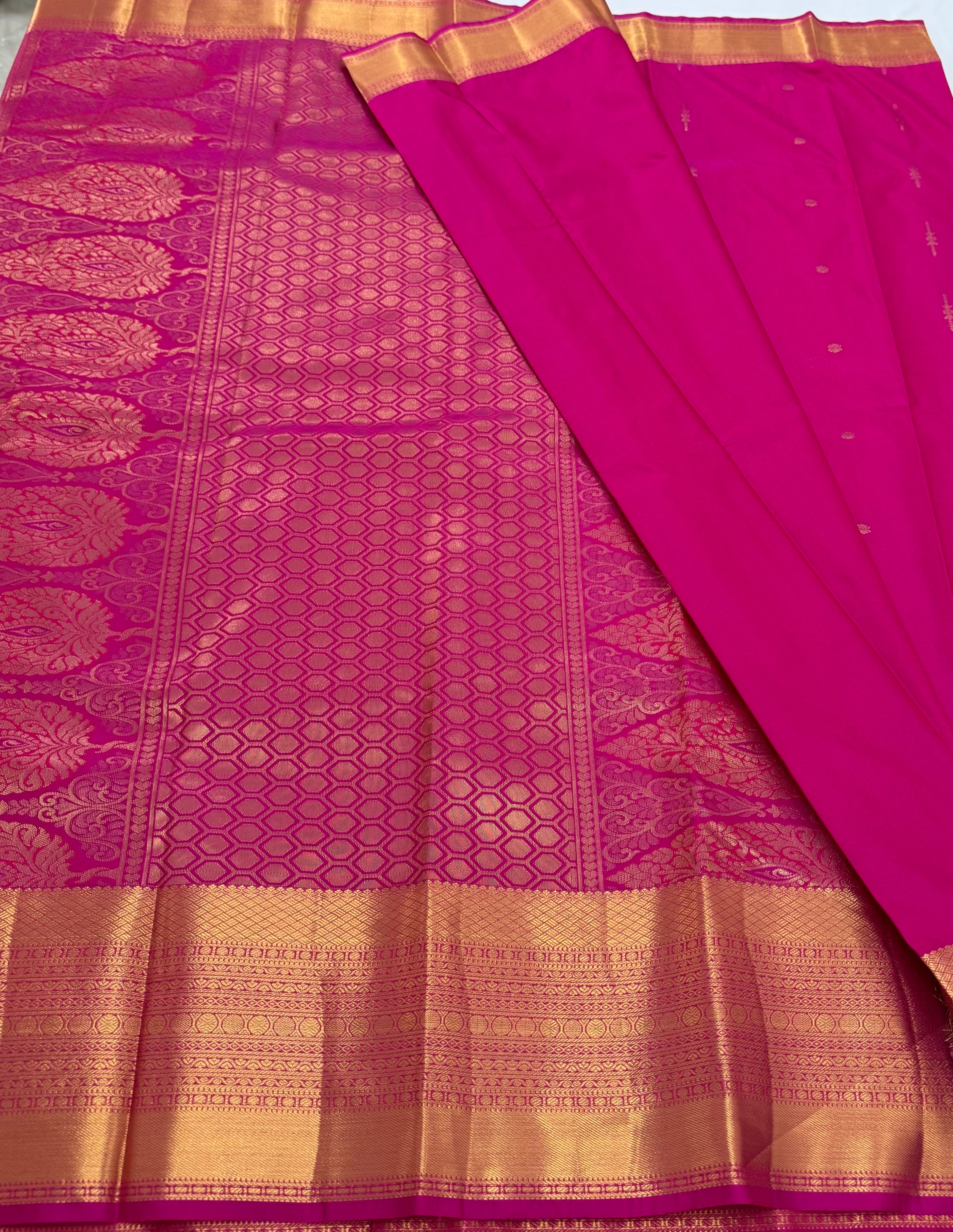 PREMIUM SEMI KANCHI SILK SAREE - HOT PINK