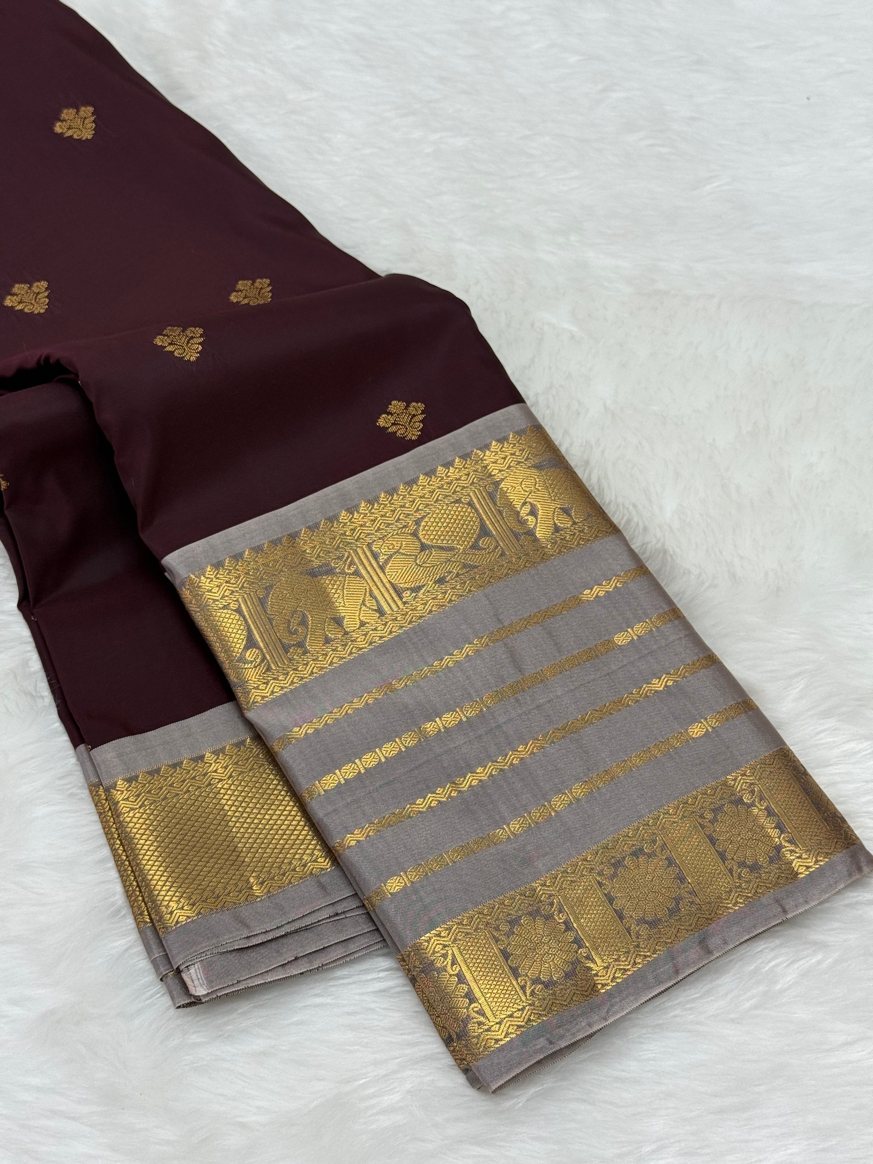 PREMIUM SEMI KANCHI SILK SAREE - BROWN