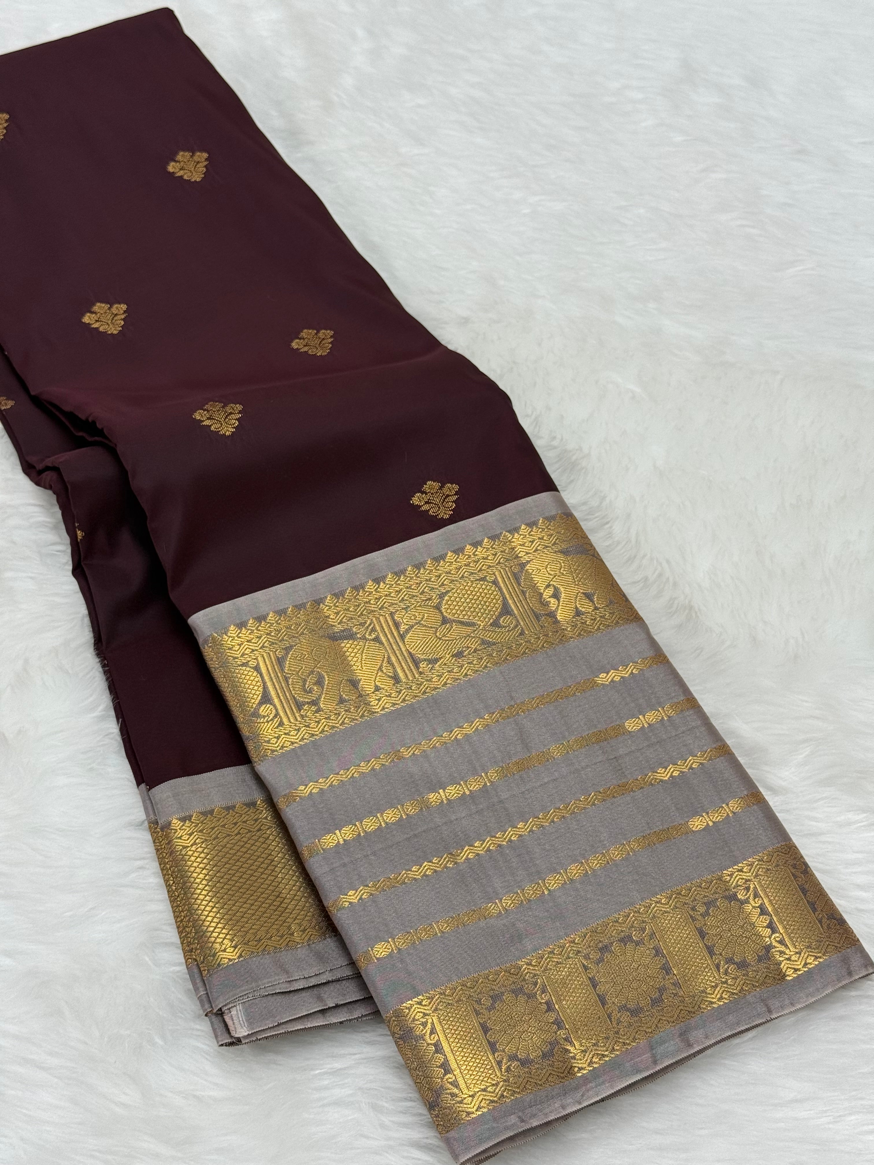 PREMIUM SEMI KANCHI SILK SAREE - BROWN