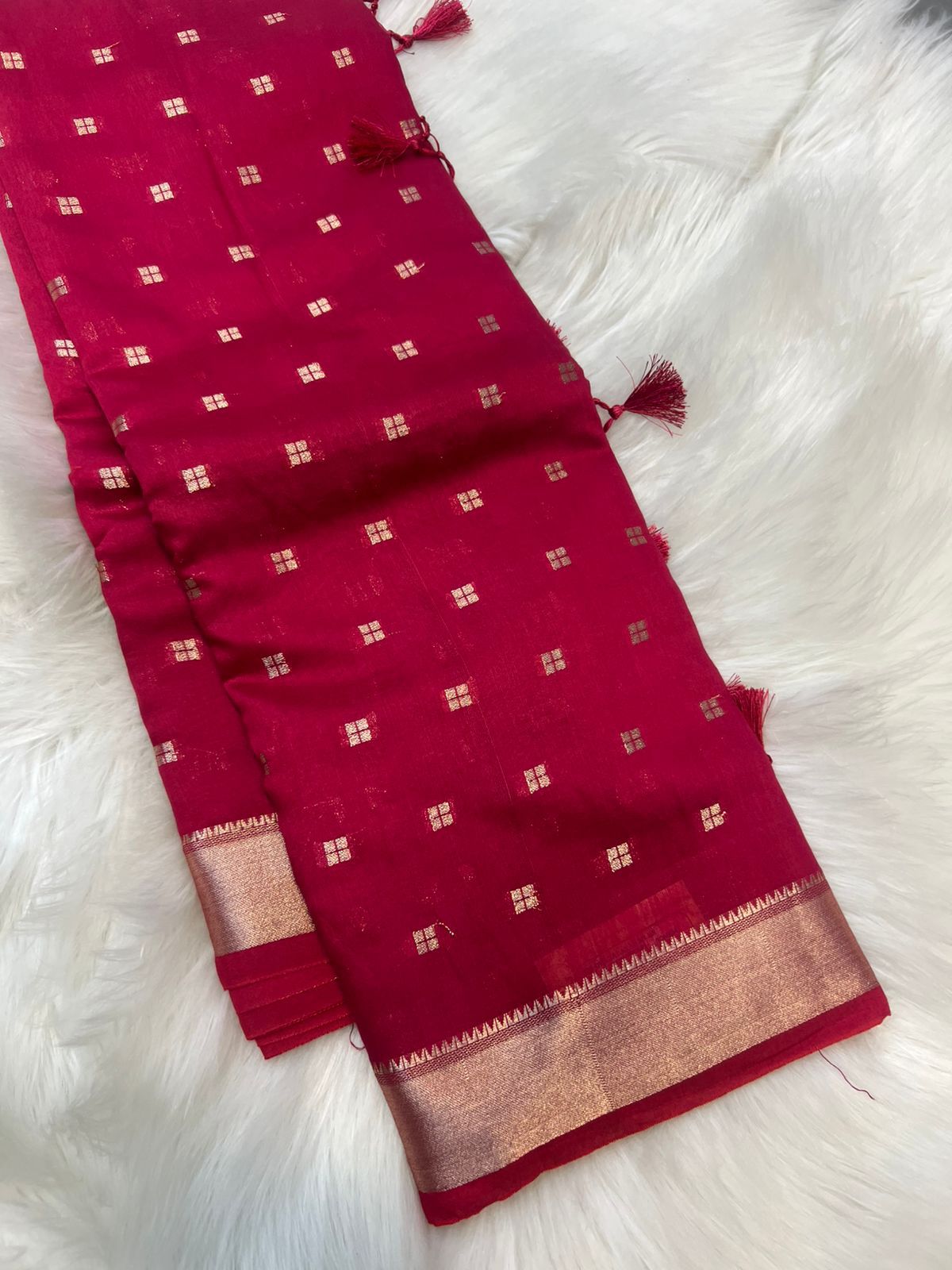 PREMIUM SILK COTTON SAREE - RUBY PINK