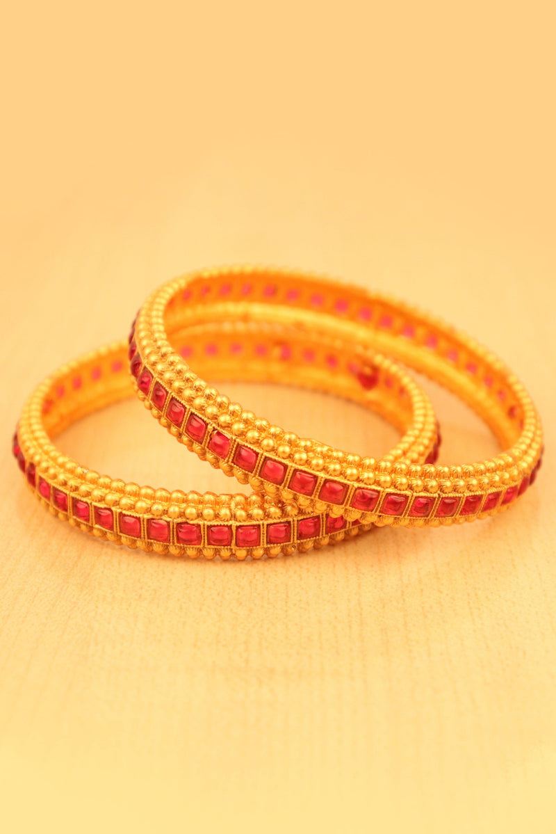 ANTIQUE GOLD PLATED RUBY STONE BANGLES FOR WOMEN'S AND GIRLS - SET OF 2 GRABO365