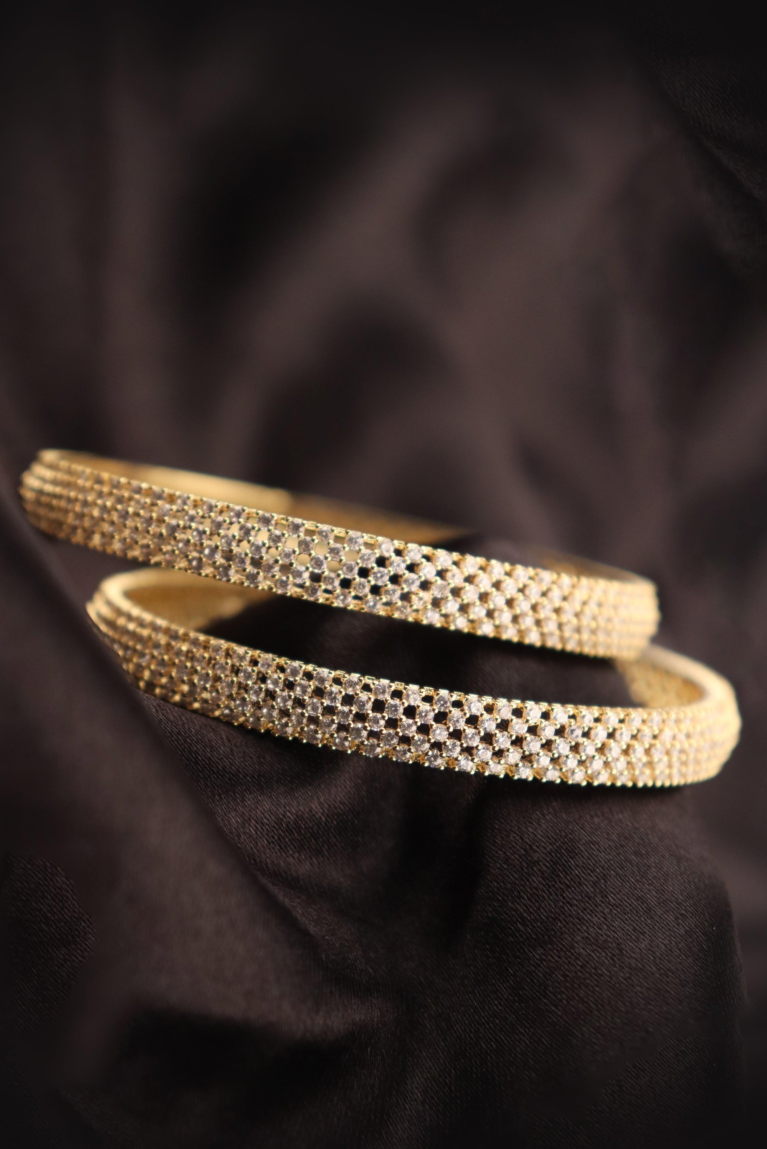 GOLD PLATED AD STONE BANGLES FOR WOMEN'S AND GIRLS - SET OF 2 GRABO365