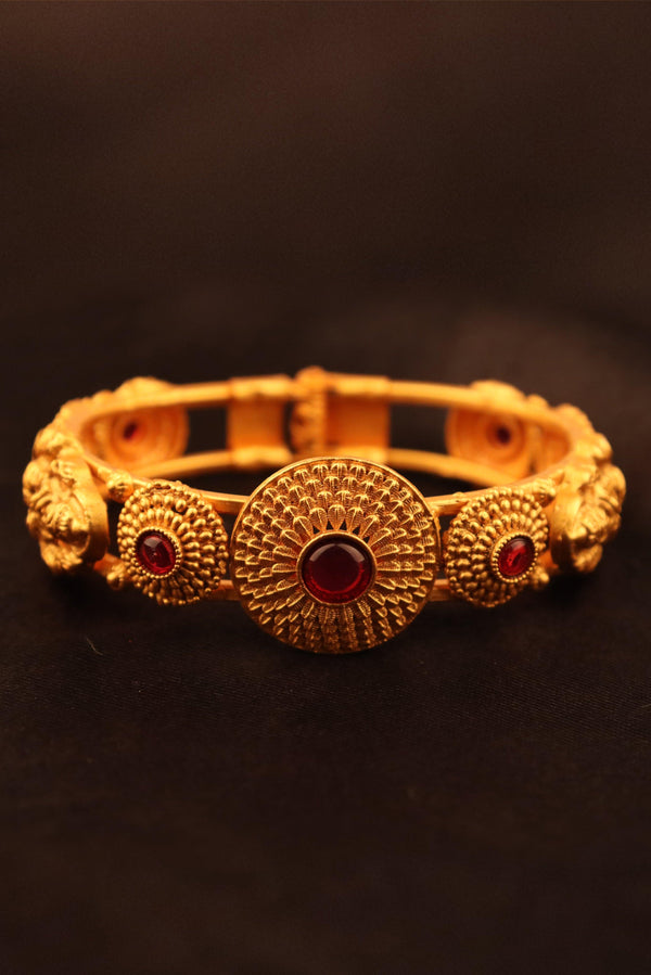 CLASSIC GODDESS LAXMI GOLD PLATED REAL KEMP STONE BANGLE/KADA FOR WOMEN'S AND GIRLS -PACK OF 1 GRABO365