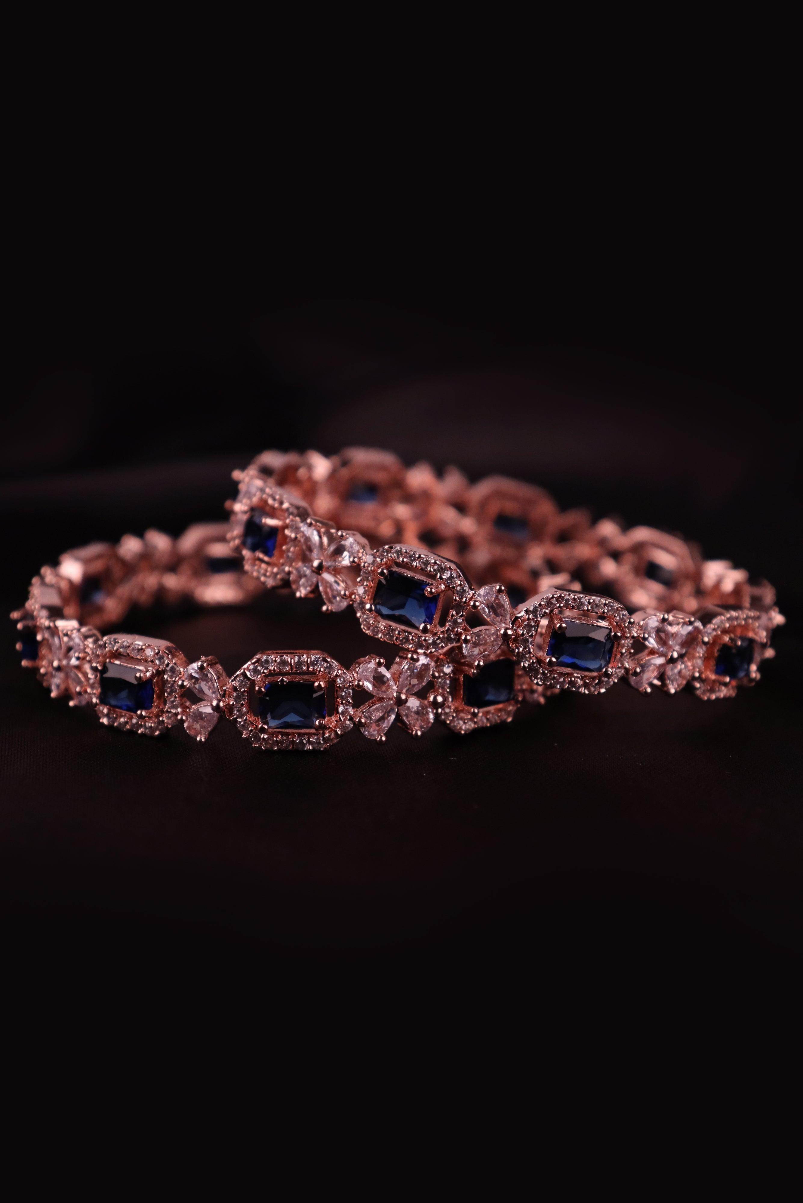 ROSE GOLD AD & SAPPHRIE STONE BANGLES FOR WOMEN'S AND GIRLS - SET OF 2 GRABO365