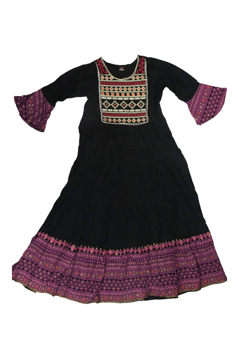 WOMEN'S EMBROIDERED BLACK ANARKALI KURTIS GRABO365