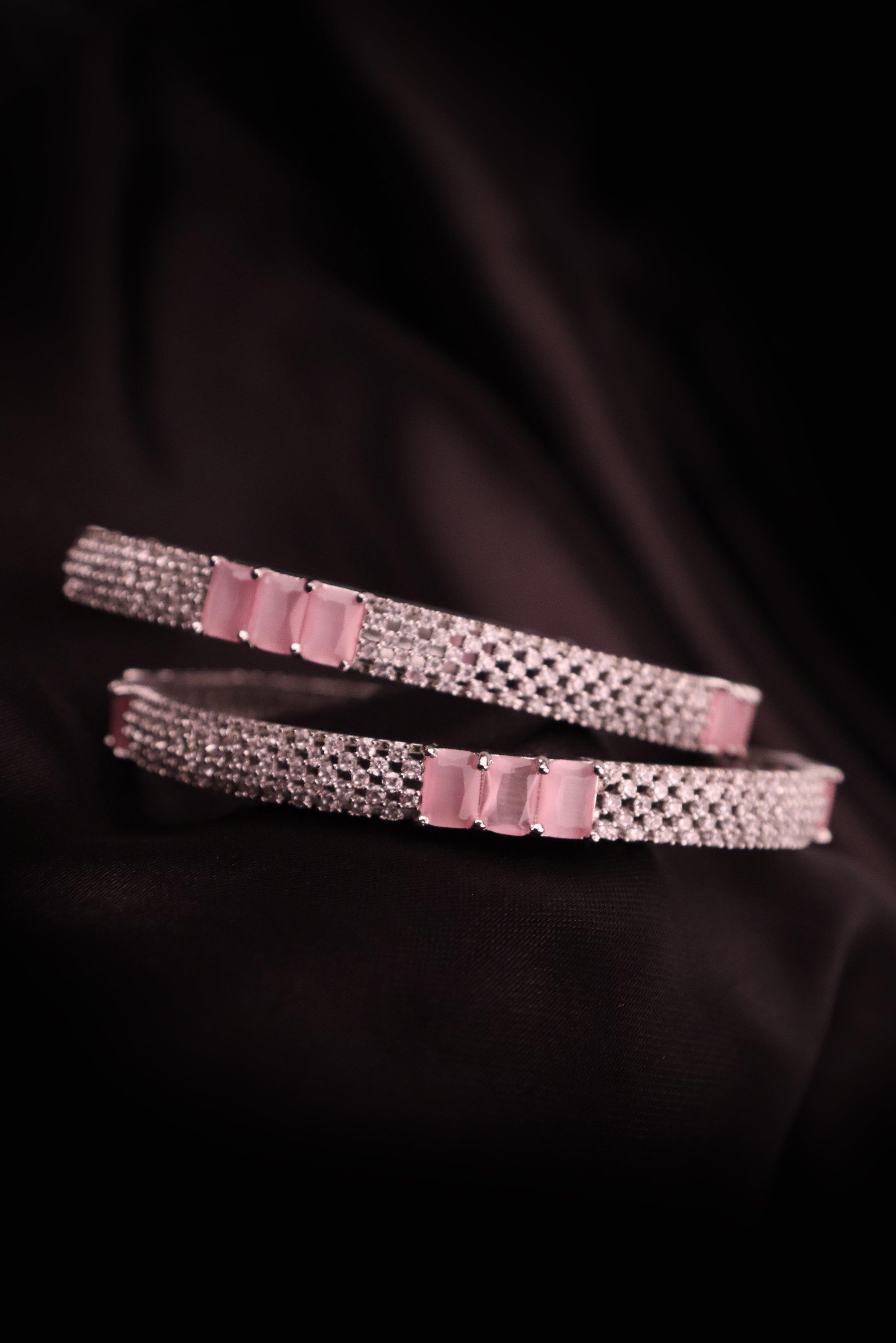 PINK STONE STUDDED AMERICAN DIAMOND BANGLES FOR WOMEN'S AND GIRLS - SET OF 2 GRABO365