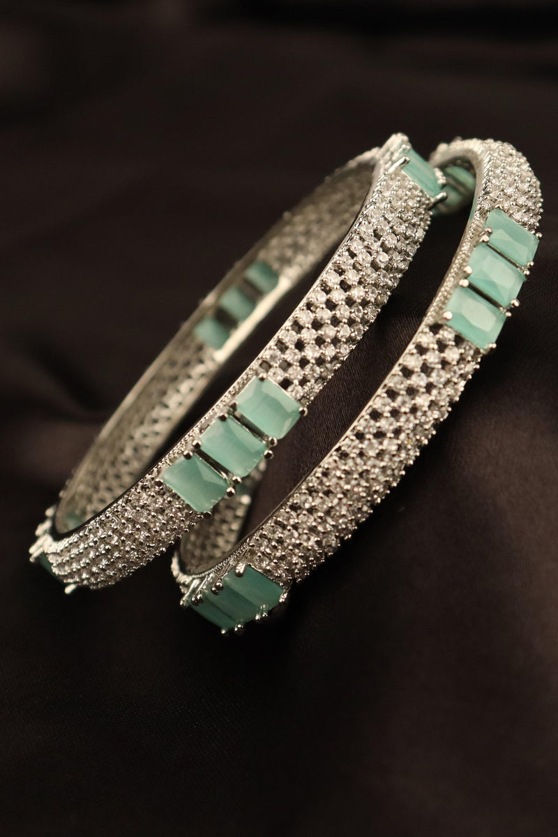 MINT STONE STUDDED AMERICAN DIAMOND BANGLES FOR WOMEN'S AND GIRLS - SET OF 2 GRABO365