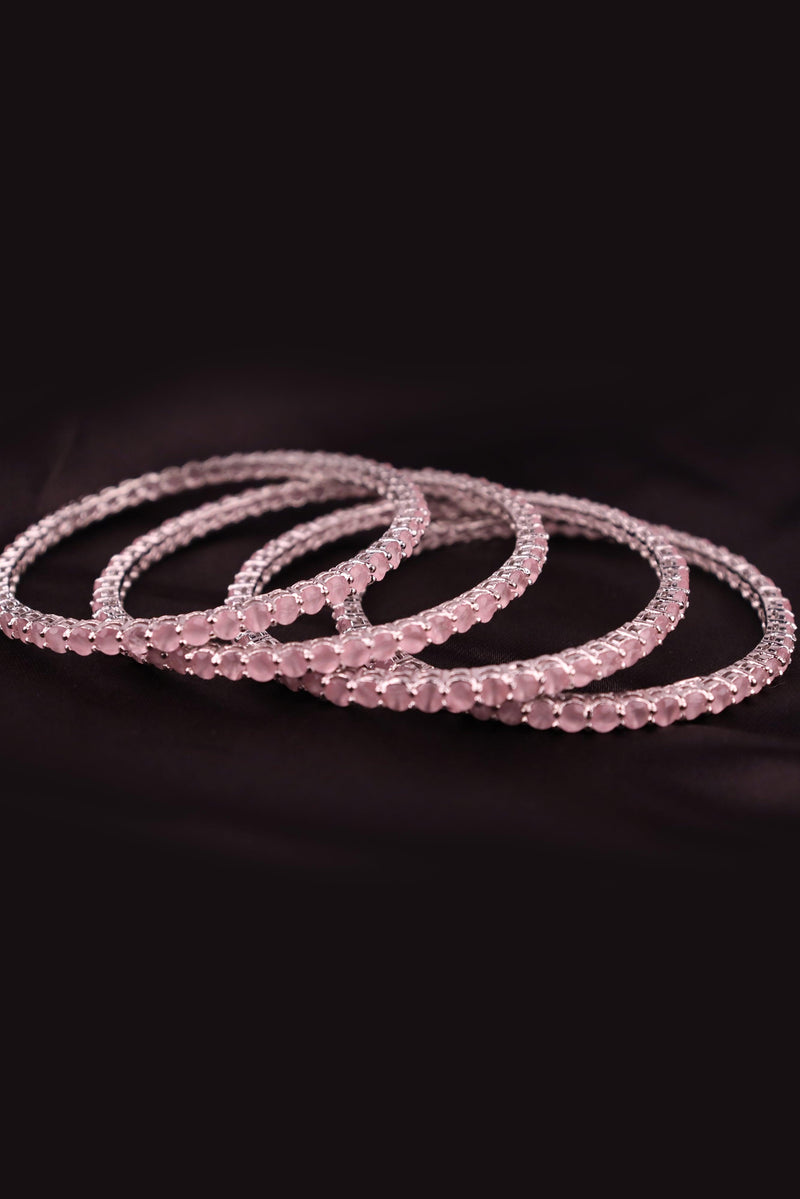 SILVER PLATED PINK STONED BANGLES FOR WOMEN'S AND GIRLS - SET OF 4 GRABO365