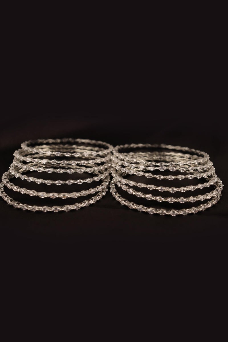 SILVER PLATED AD STONE BANGLES FOR WOMEN'S AND GIRLS - SET OF 12 GRABO365