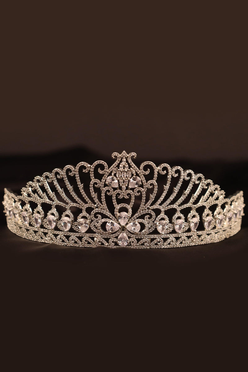 RHINESTONE CRYSTAL CROWN TIARA FOR WOMEN - SILVER GRABO365