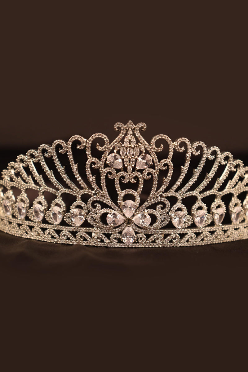 RHINESTONE CRYSTAL CROWN TIARA FOR WOMEN - SILVER GRABO365