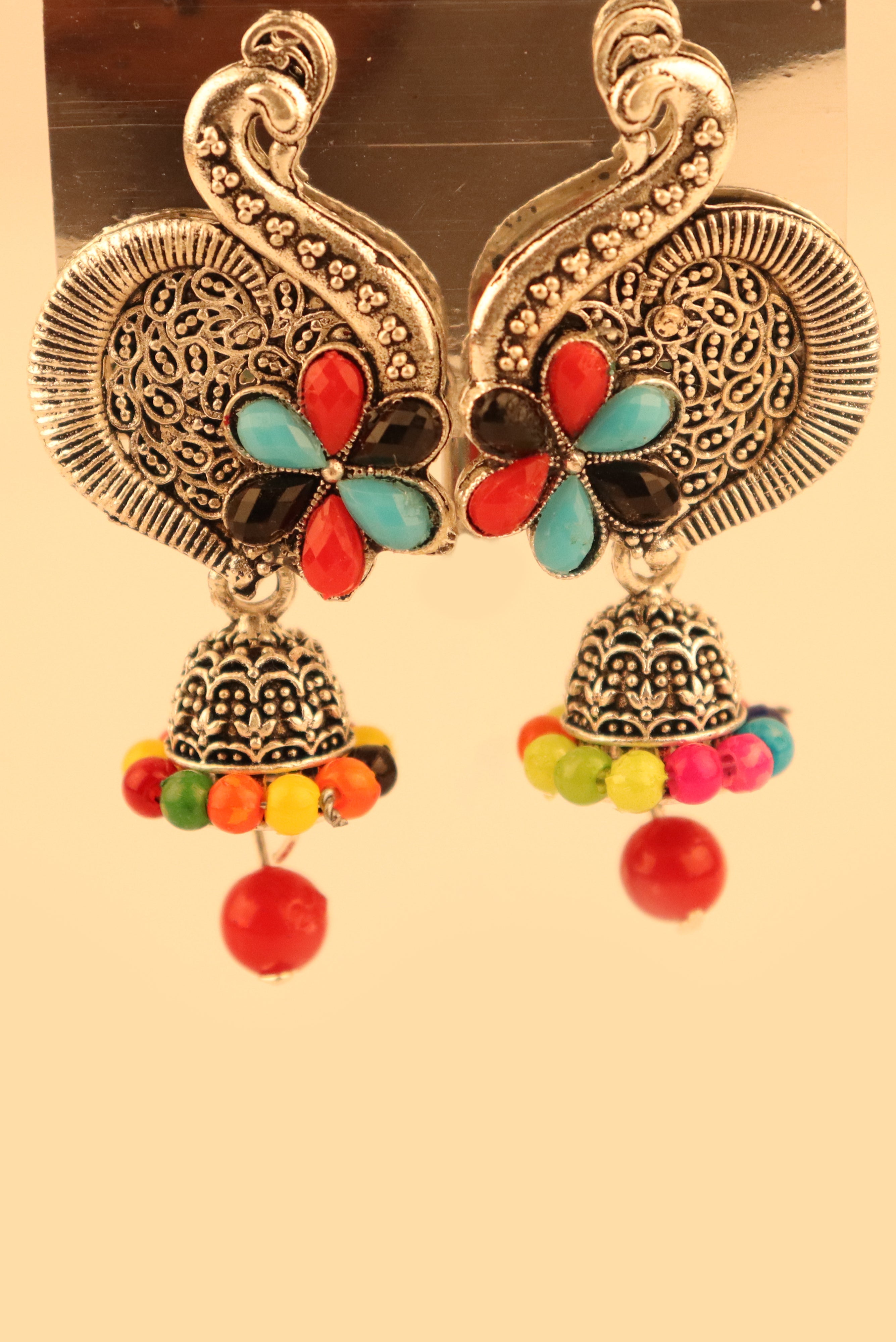 MULTICOLOUR PEACOCK DESIGN EARRINGS GRABO365