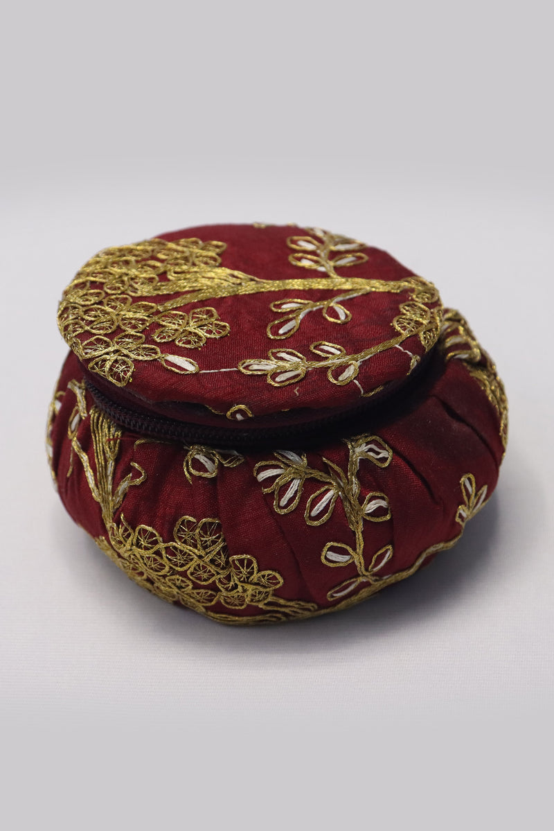 WOMENS/GIRLS EMBROIDERY JEWELLERY ROUND BANGLE BOX - BROWN GRABO365