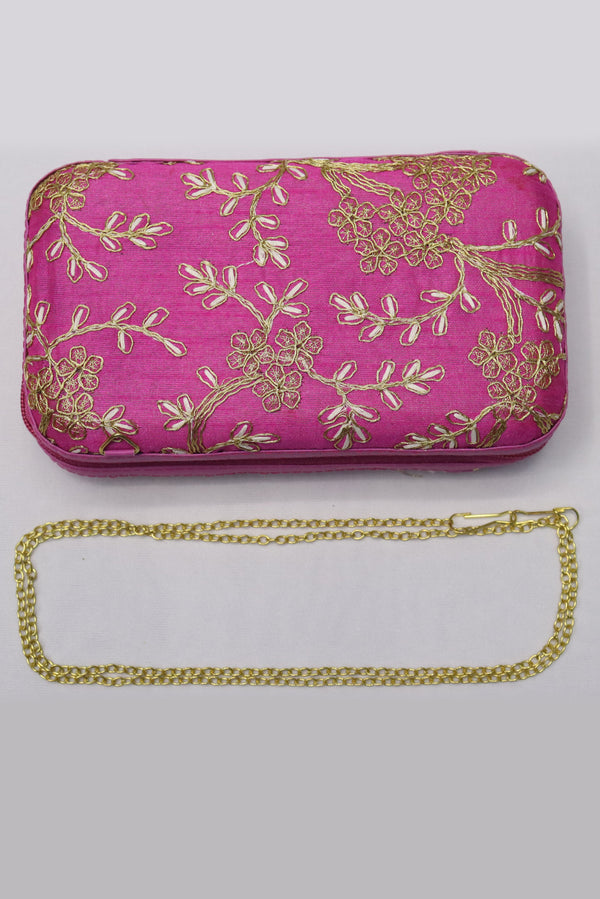 WOMENS PARTY WEAR CLUTCH BAG PURSE HANDBAG SLING BAG - PINK GRABO365