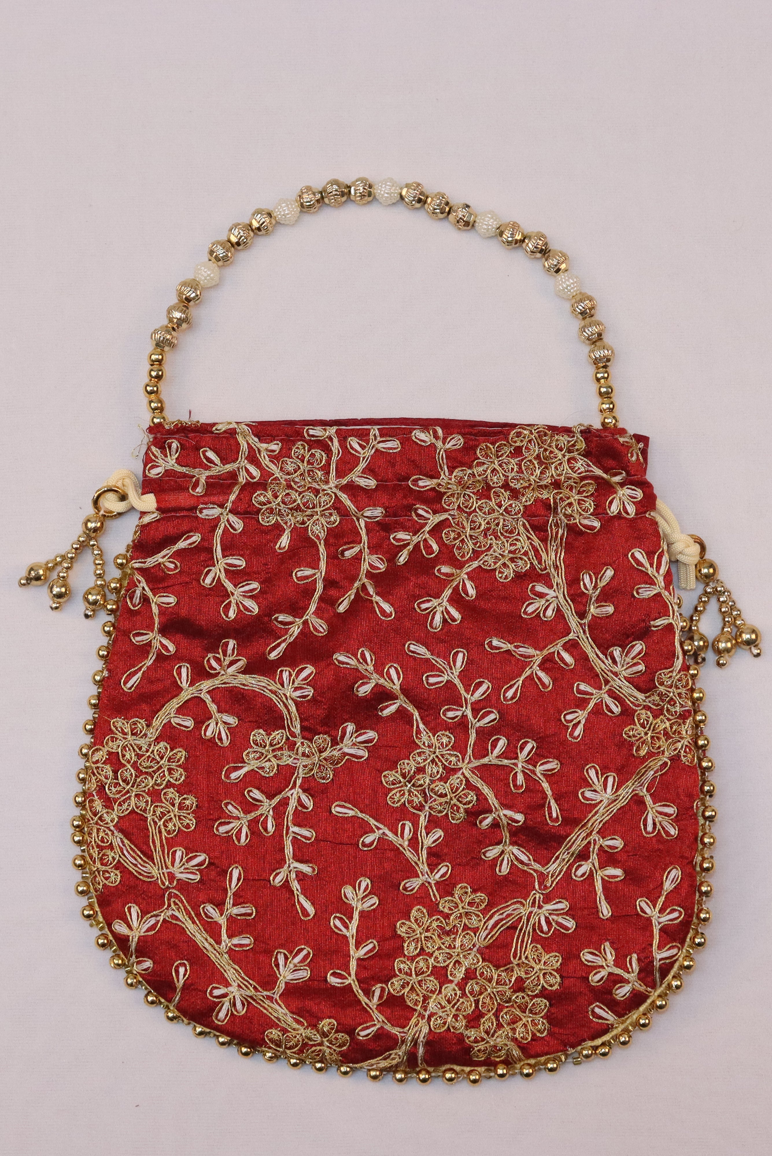 ROYAL ANGURI ZARI EMBROIDERY WORK POTLI BAG FOR WOMEN - MAROON GRABO365