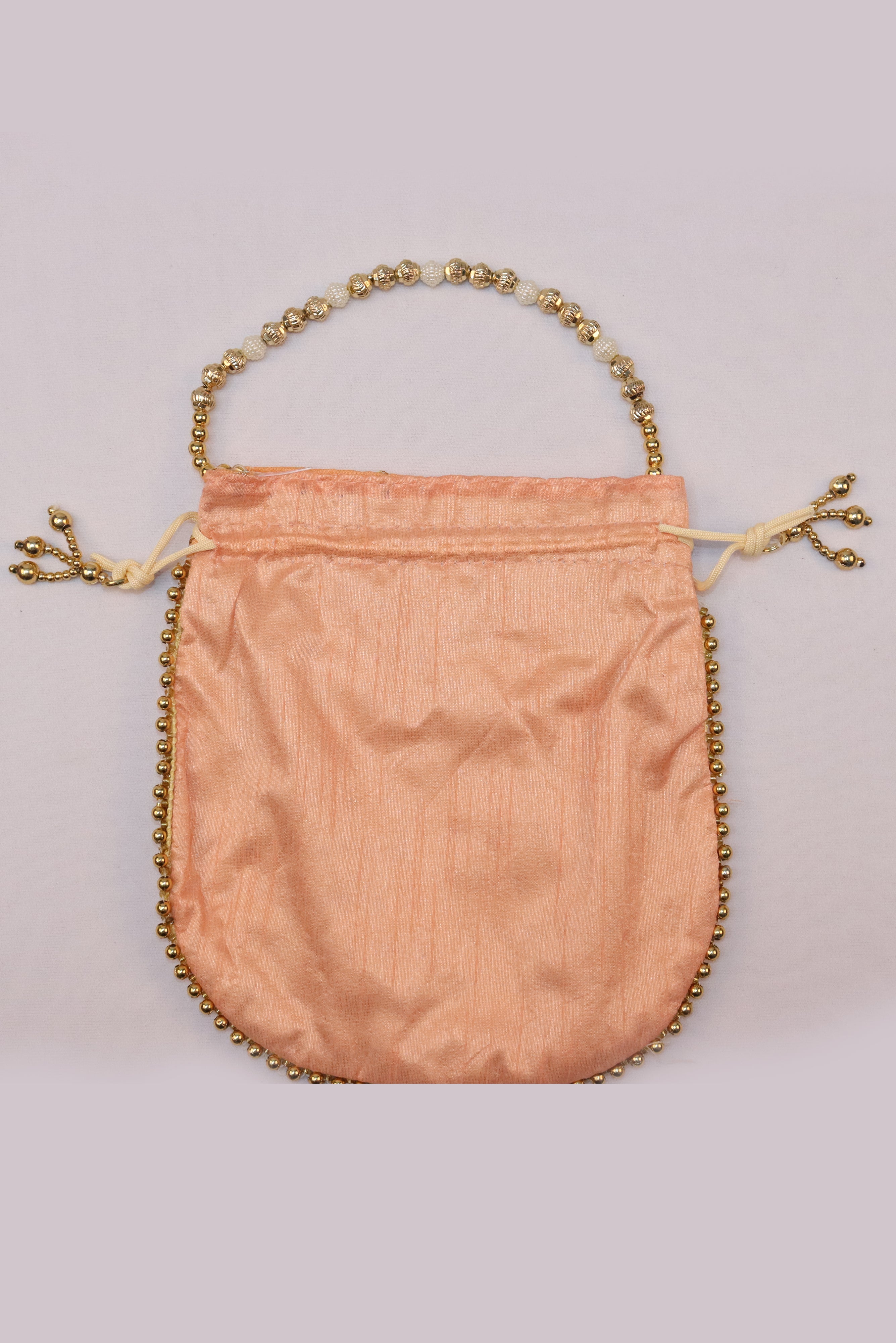 ROYAL ANGURI ZARI EMBROIDERY WORK POTLI BAG FOR WOMEN - PEACH GRABO365