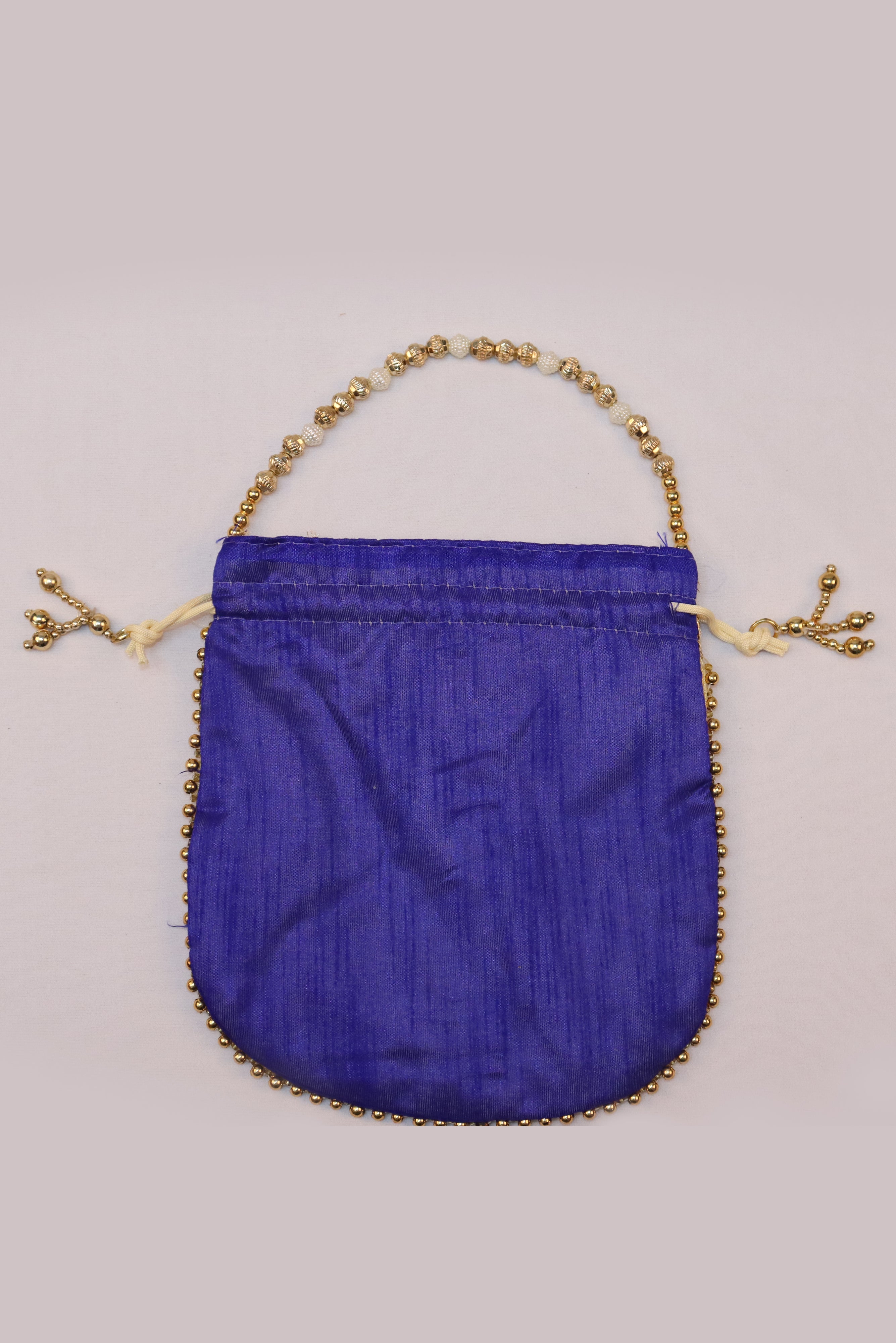 ROYAL ANGURI ZARI EMBROIDERY WORK POTLI BAG FOR WOMEN - BLUE GRABO365