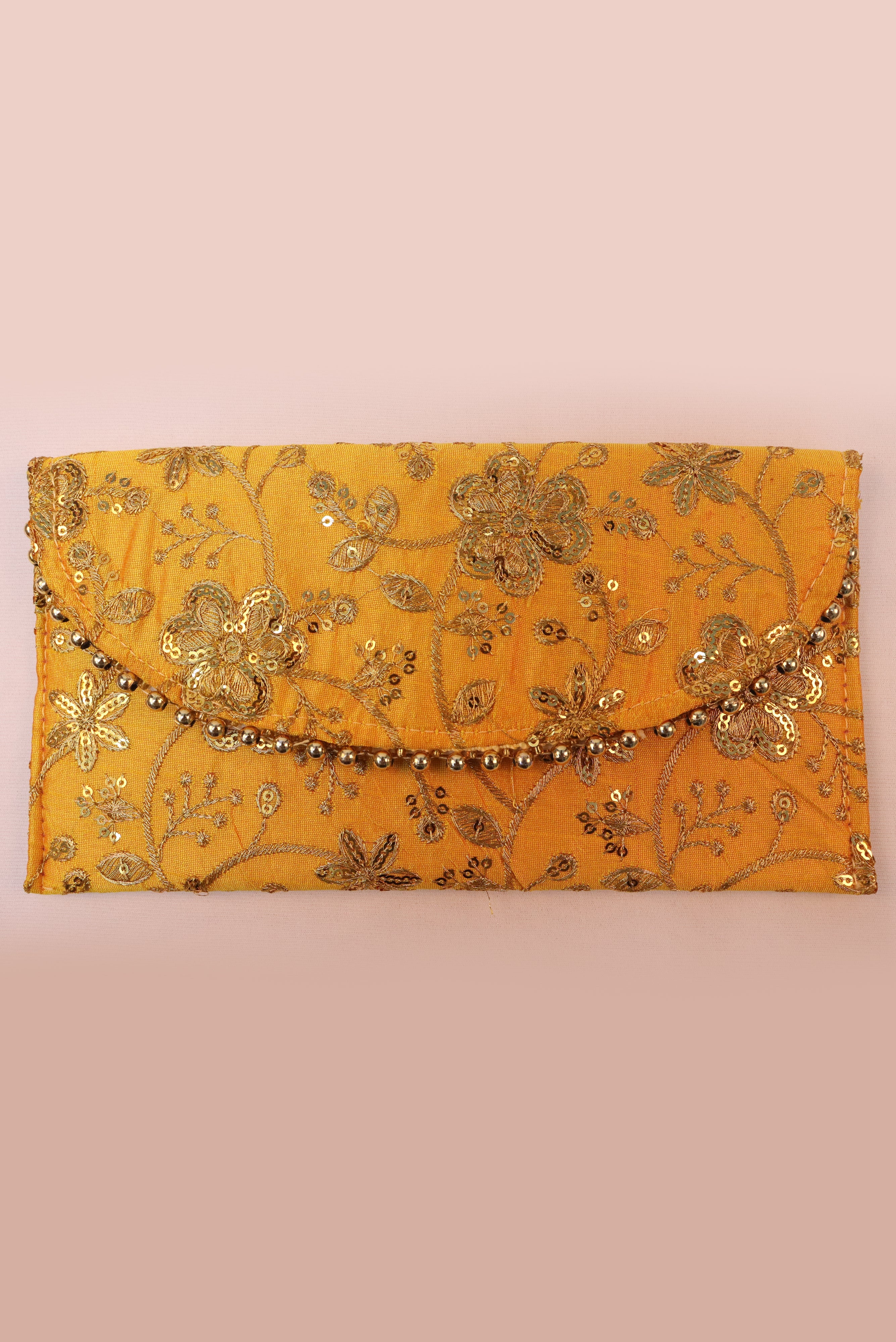 HANDMADE EMBROIDERY ENVELOPE PURSE -YELLOW GRABO365