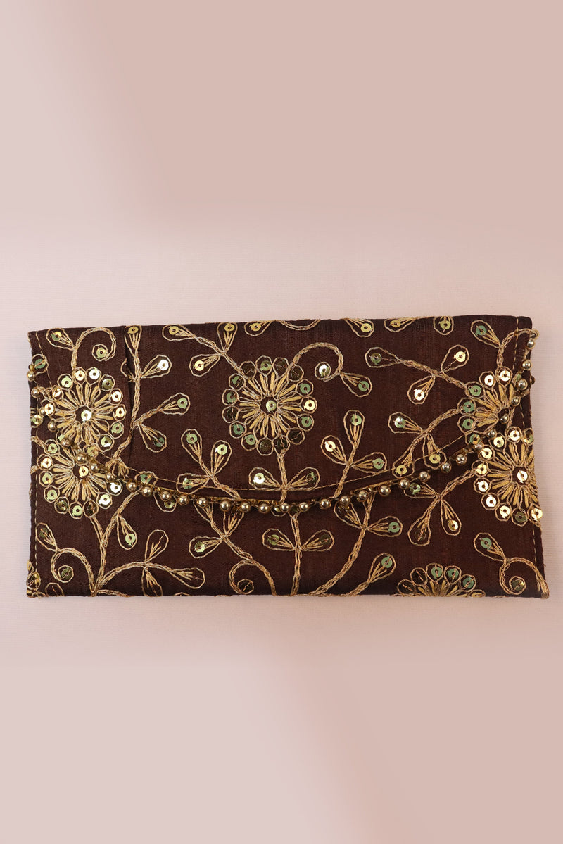 HANDMADE EMBROIDERY ENVELOPE PURSE -BROWN GRABO365