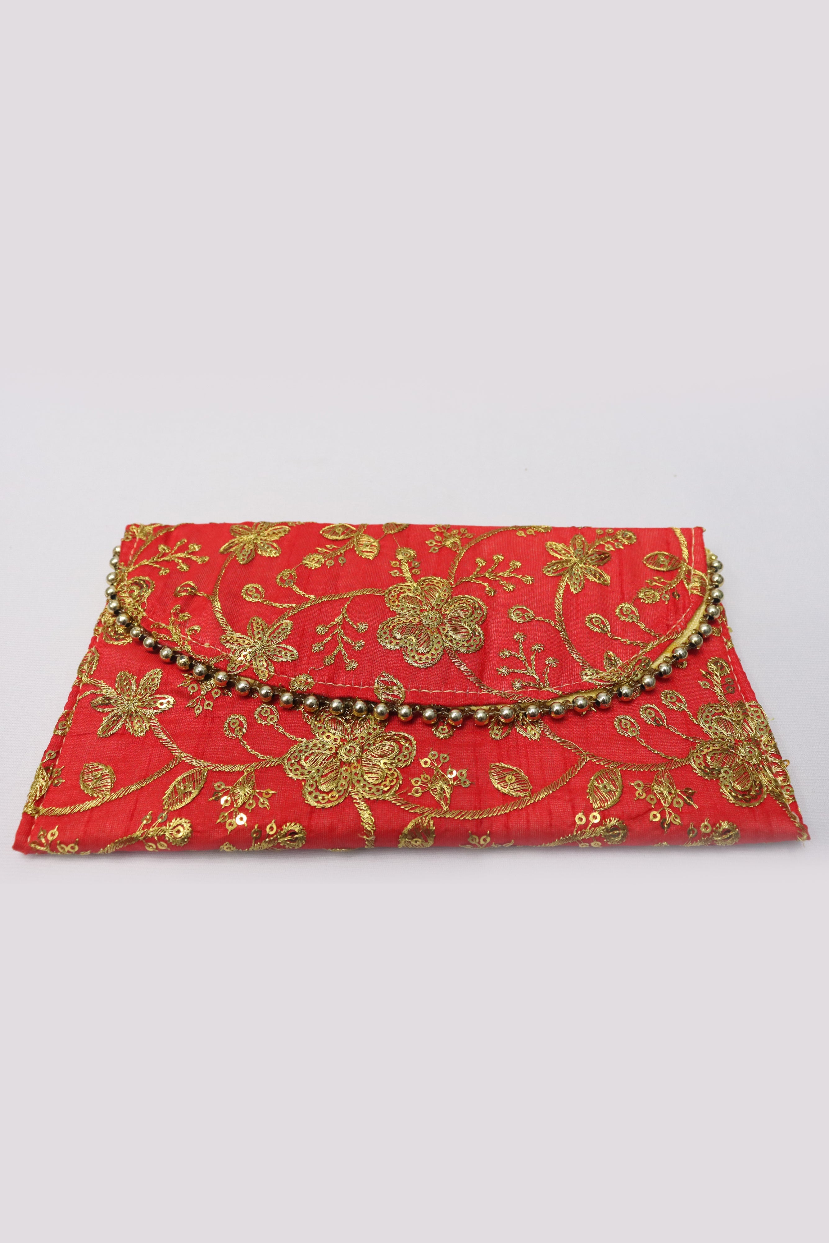 HANDMADE EMBROIDERY ENVELOPE PURSE -RED GRABO365