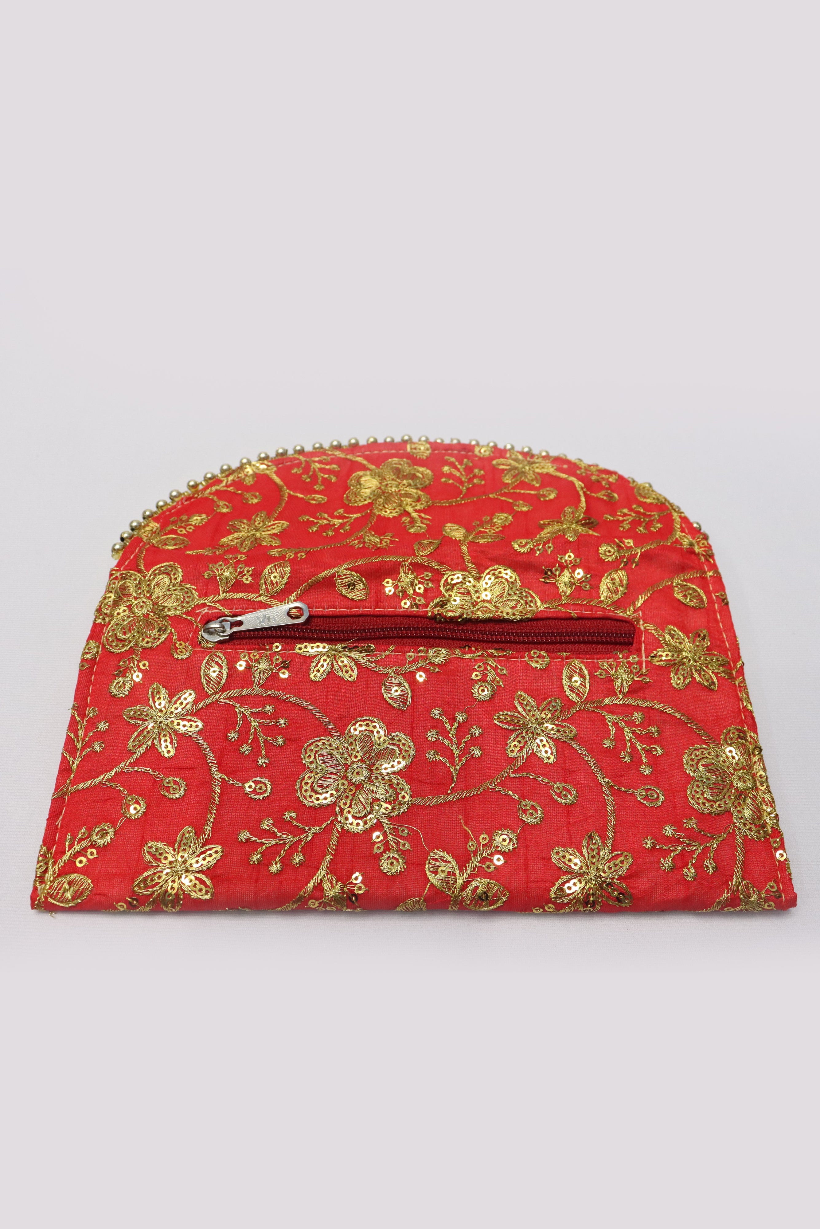 HANDMADE EMBROIDERY ENVELOPE PURSE -RED GRABO365