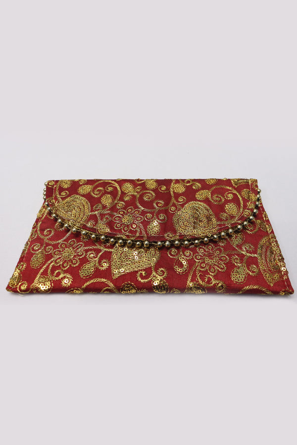 HANDMADE EMBROIDERY ENVELOPE PURSE -MAROON GRABO365