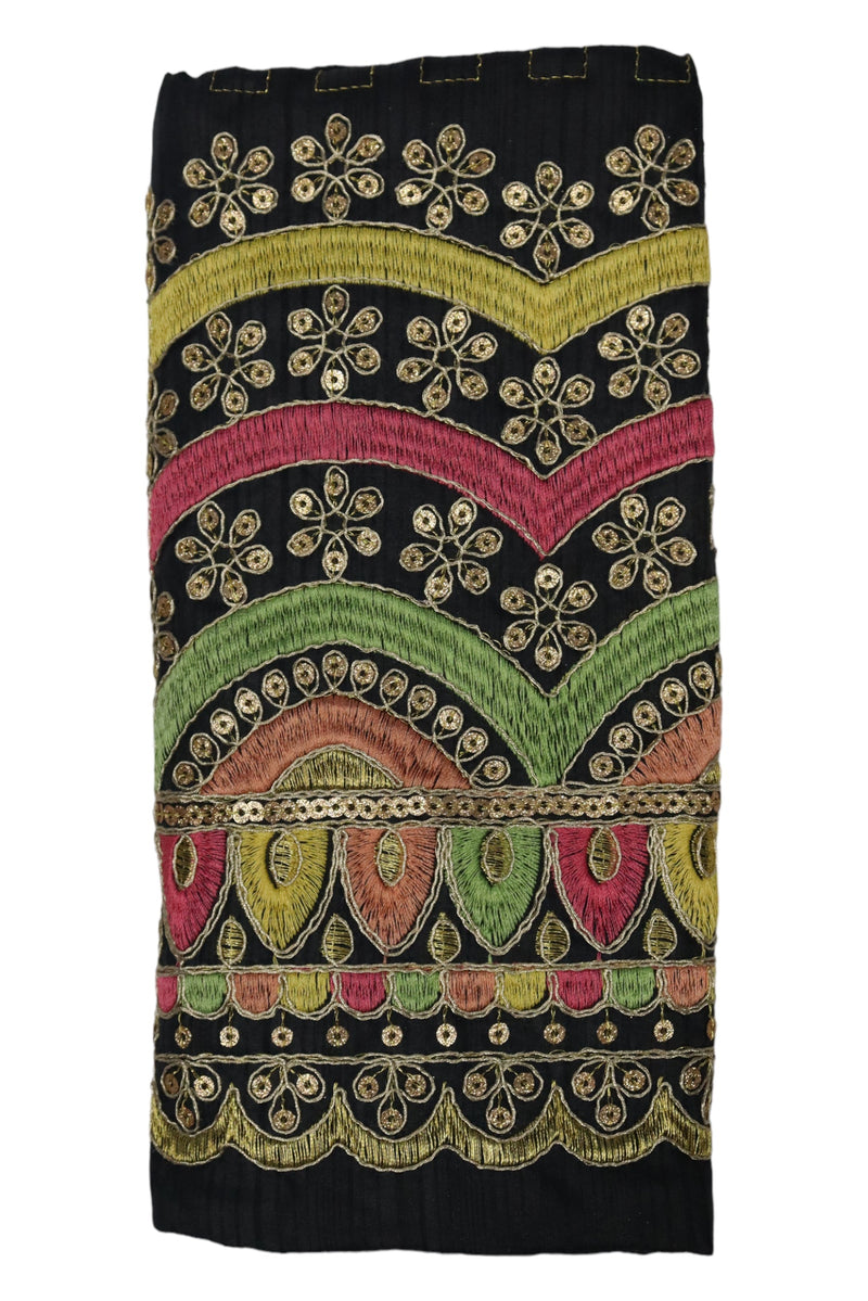 WOMENS FANCY BLOUSE PIECE(UNSTITCHED) EMBROIDERY CHUMKI WORK - BLACK GRABO365