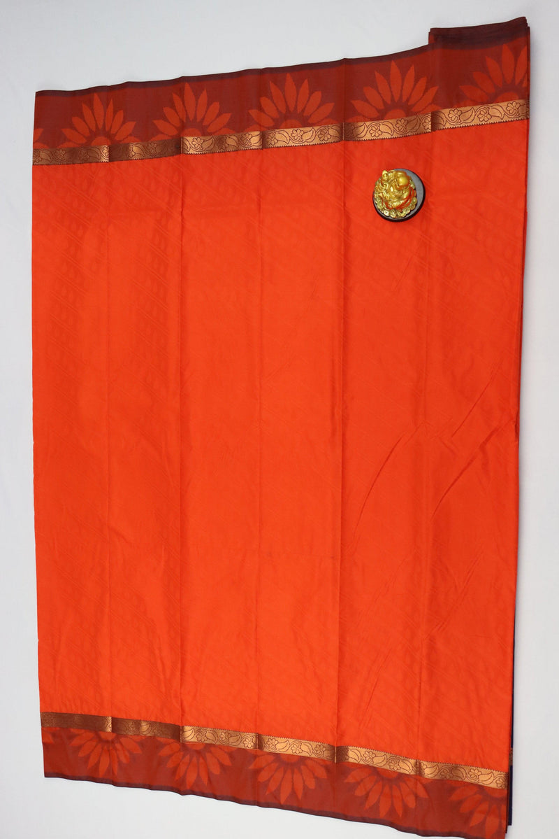 SALAMANDER ORANGE ART SILK SAREE WITH GOLDEN ZARI BORDER GRABO365