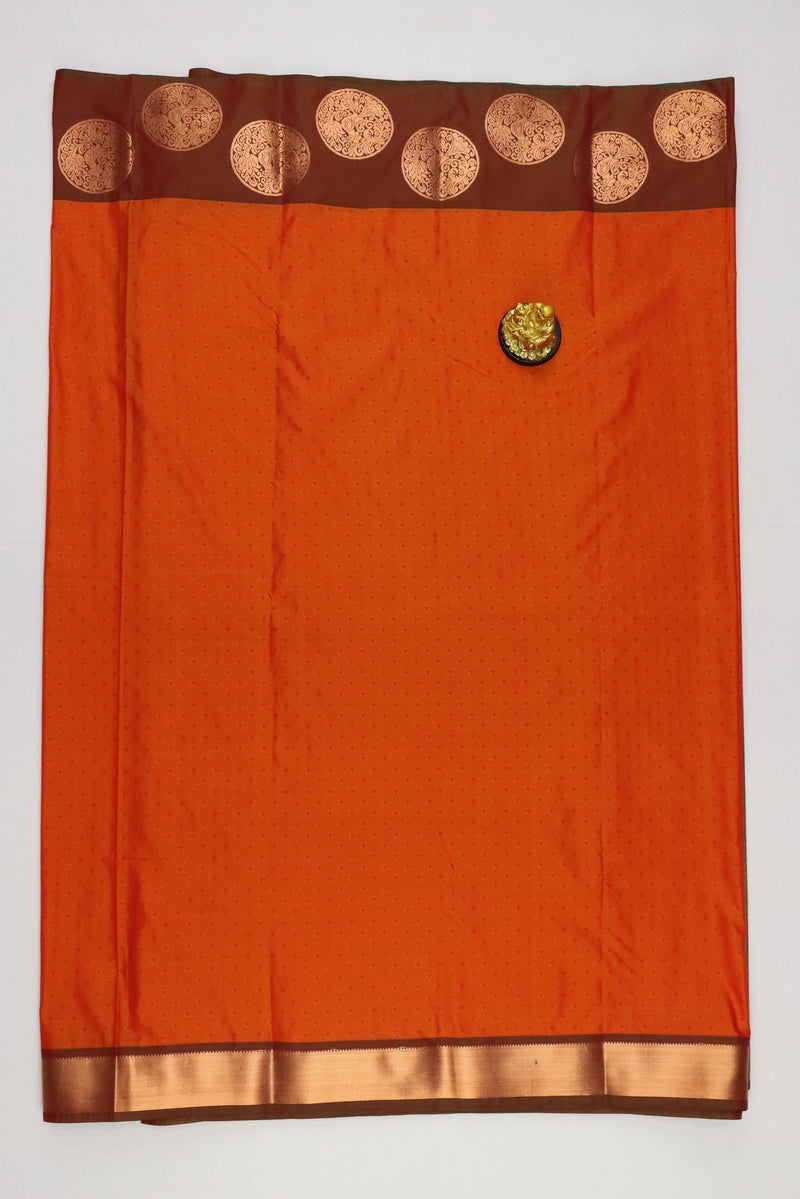 ORANGE ART SILK SAREE WITH GOLDEN ZARI EMBOSSED BORDER GRABO365