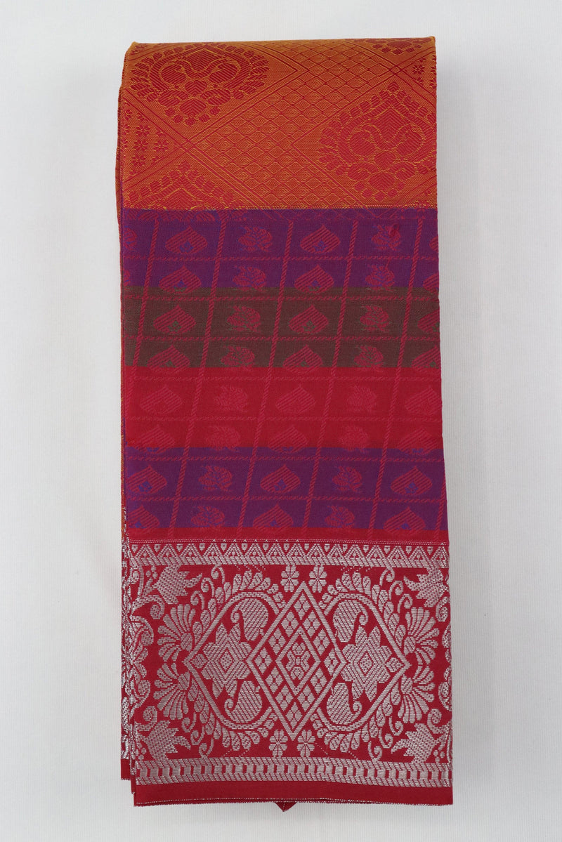 RED ART SILK SAREE WITH SILVER ZARI BORDER GRABO365