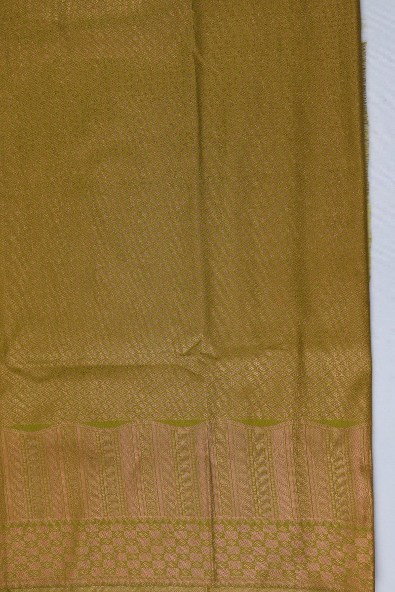 OLIVE GREEN ART SILK SAREE WITH GOLDEN ZARI BORDER GRABO365