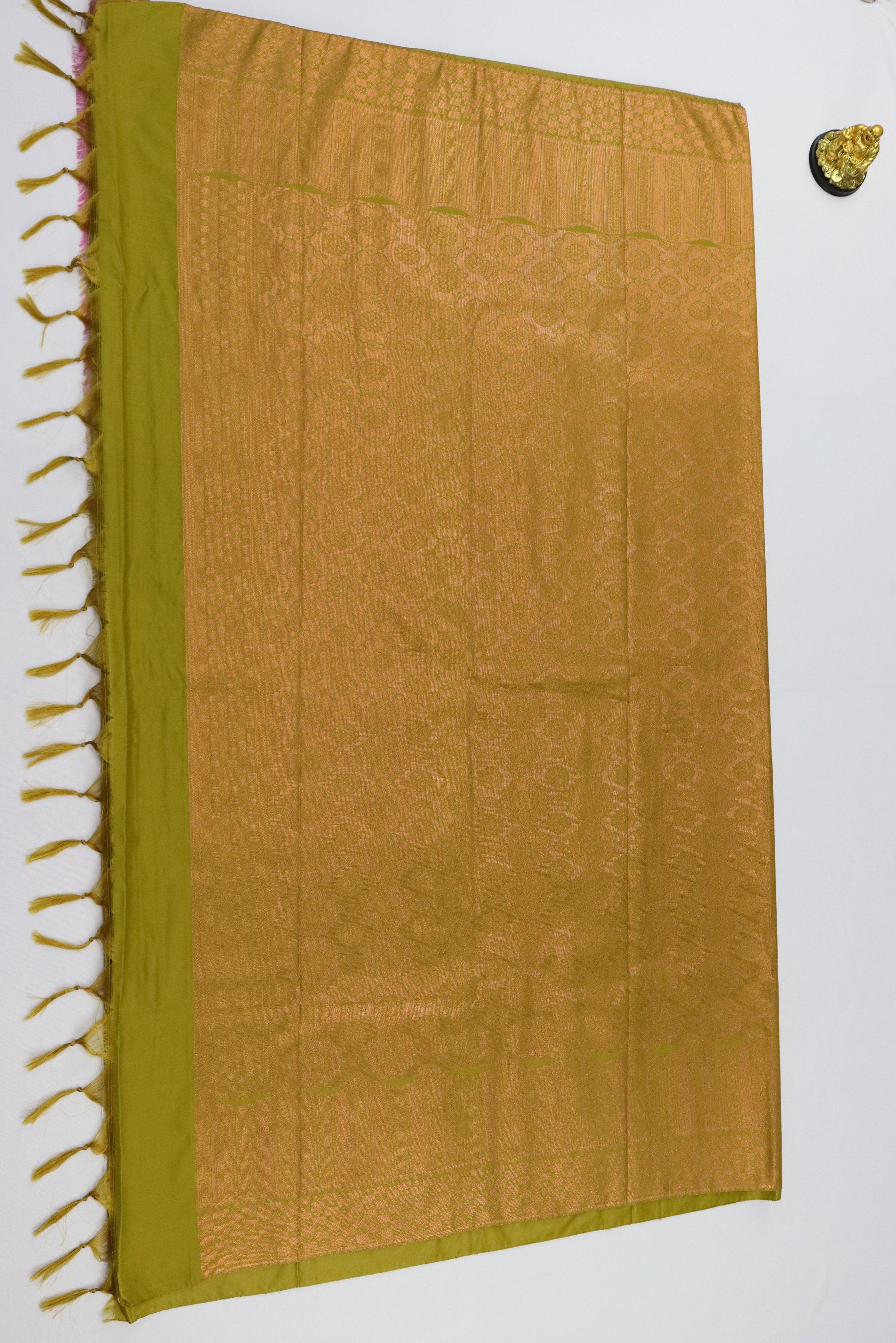 OLIVE GREEN ART SILK SAREE WITH GOLDEN ZARI BORDER GRABO365