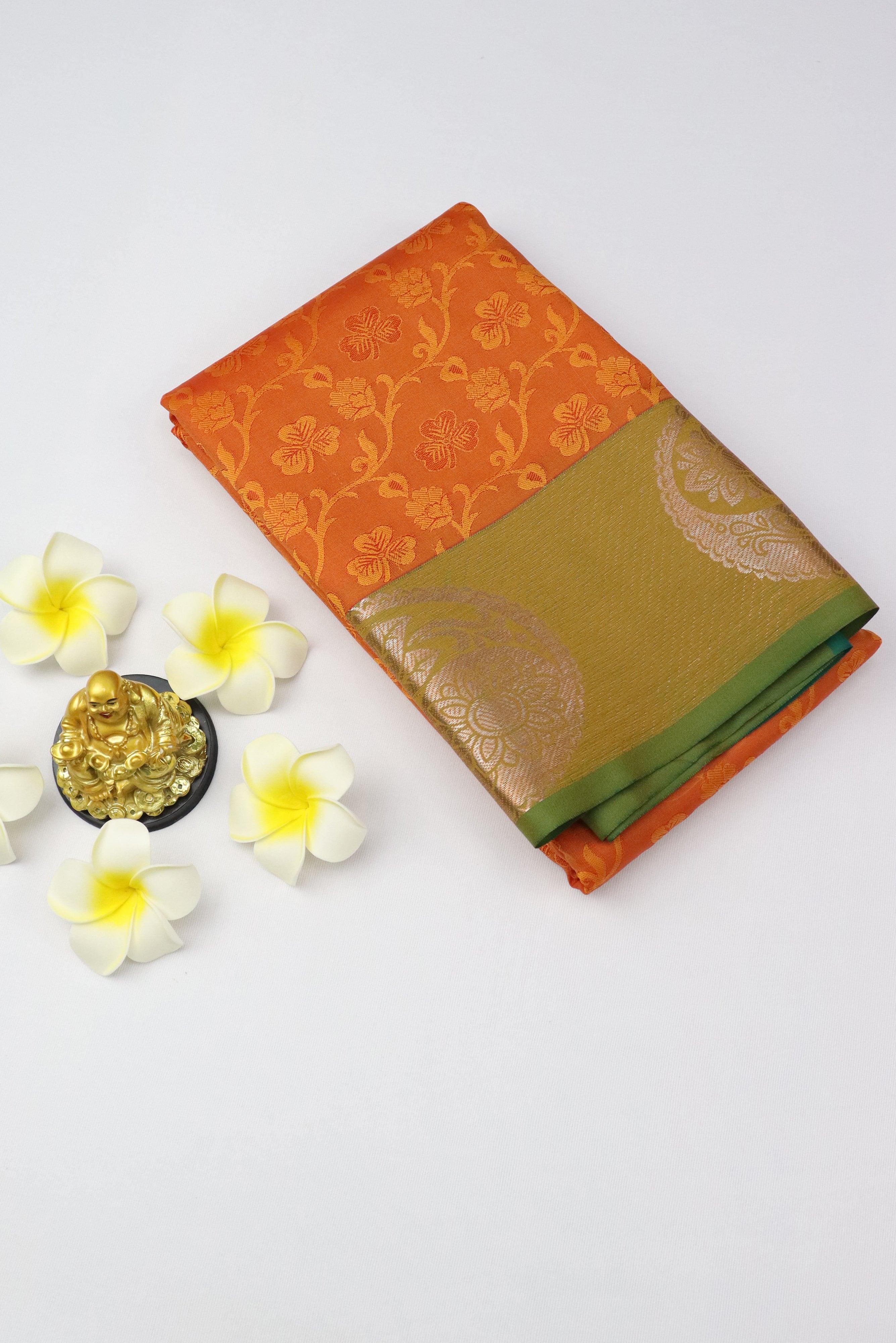 ORANGE ART SILK SAREE WITH GOLDEN ZARI BORDER GRABO365