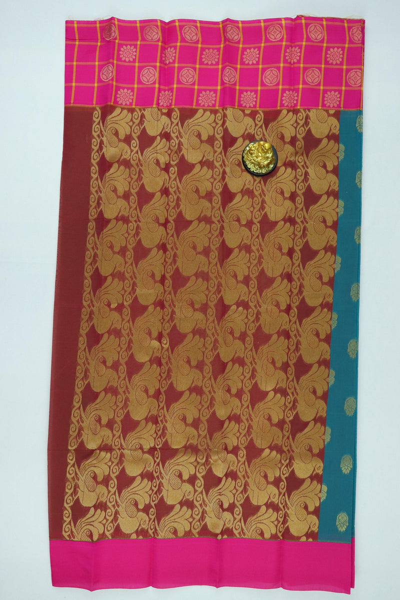 CADET BLUE UPPADA SILK COTTON SAREE GRABO365