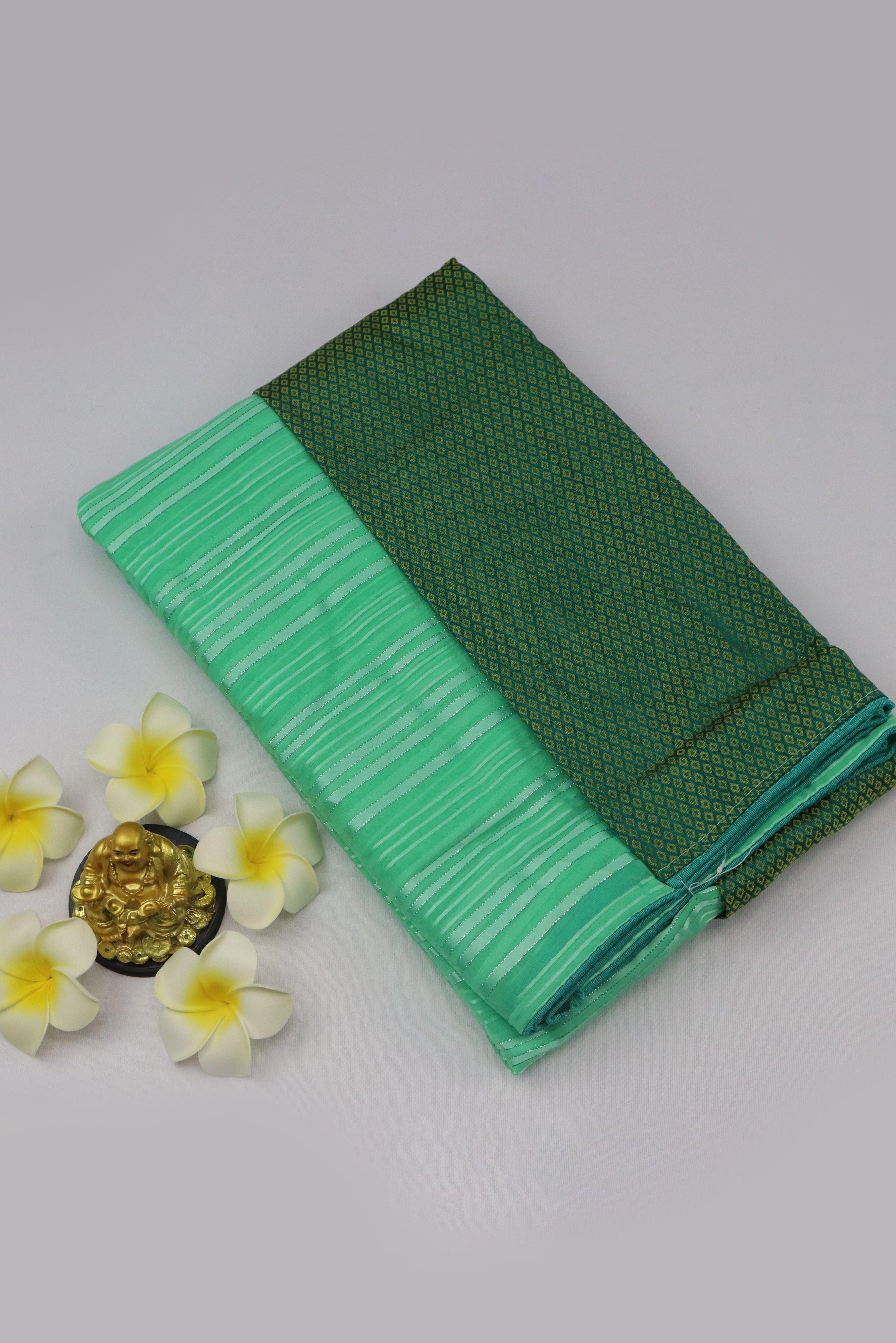 WOMEN'S PISTACHIO GREEN CHIFFON SAREE WITH SILVER LINES GRABO365