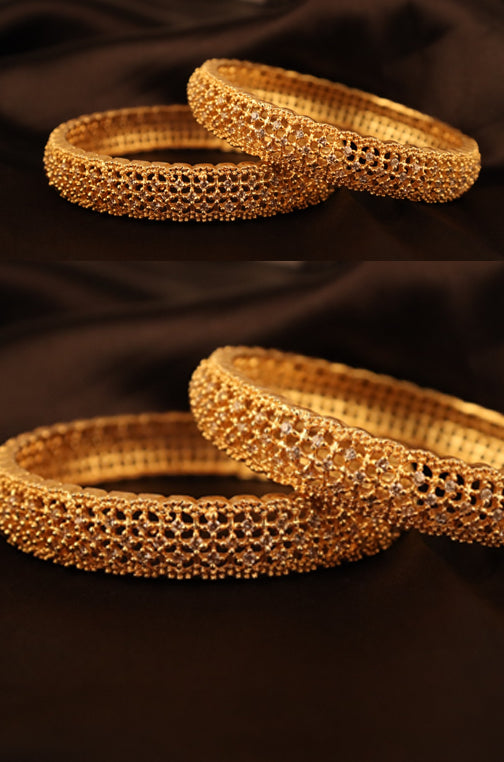 GOLD PLATED AD STONE BANGLES FOR WOMEN'S AND GIRLS - SET OF 2 GRABO365