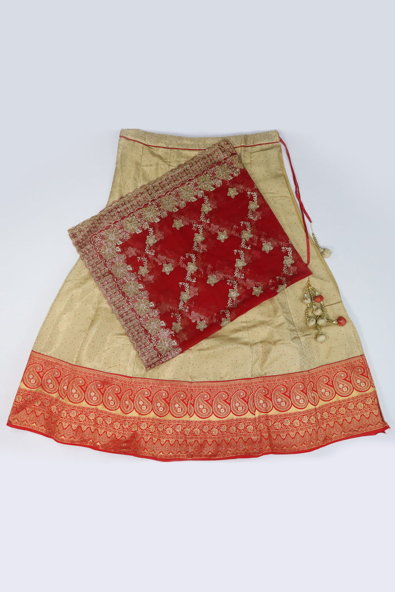 WOMEN'S SANDAL & RED SEMI STITCHED LEHENGA CHOLI WITH DUPATTA GRABO365