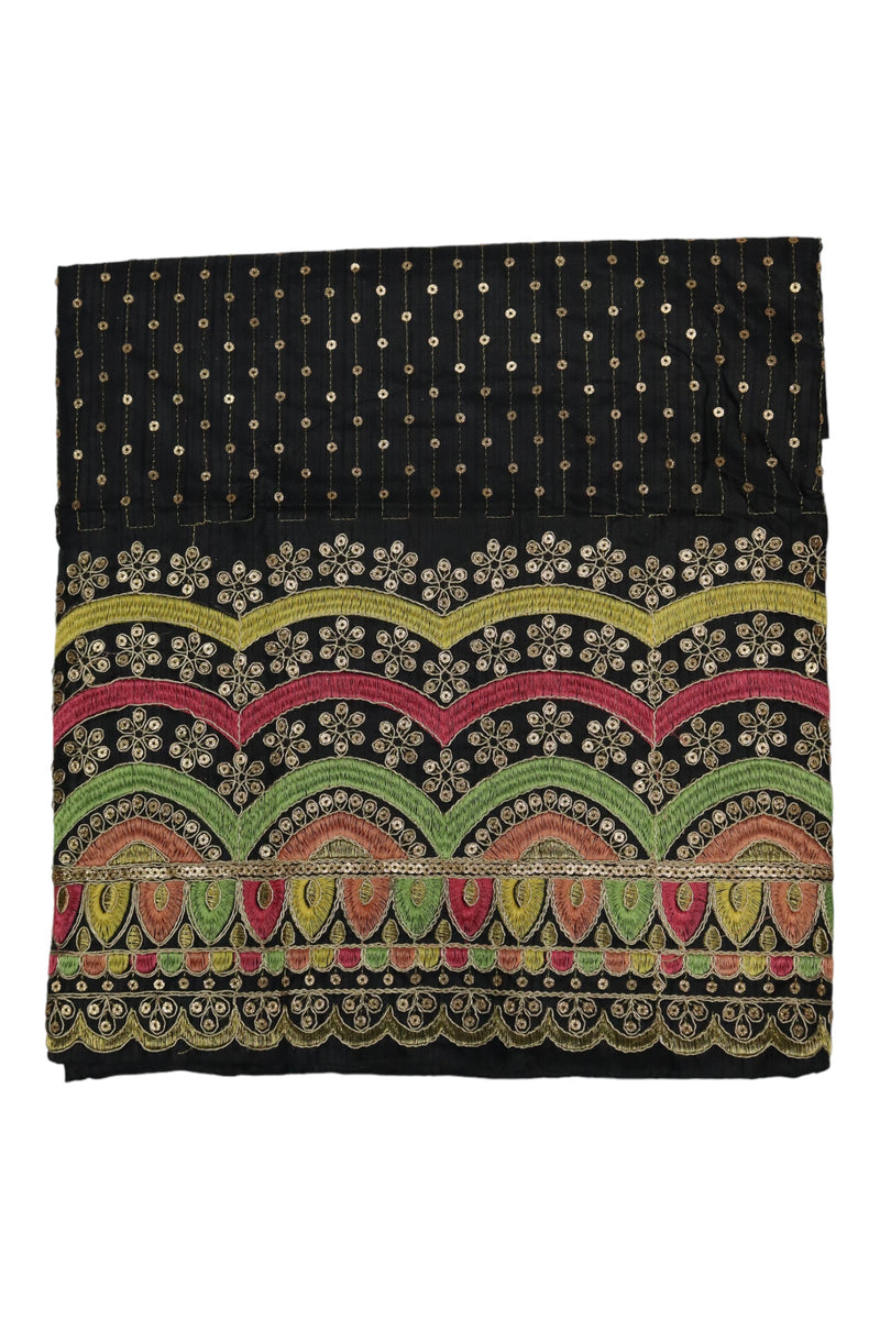 WOMENS FANCY BLOUSE PIECE(UNSTITCHED) EMBROIDERY CHUMKI WORK - BLACK GRABO365