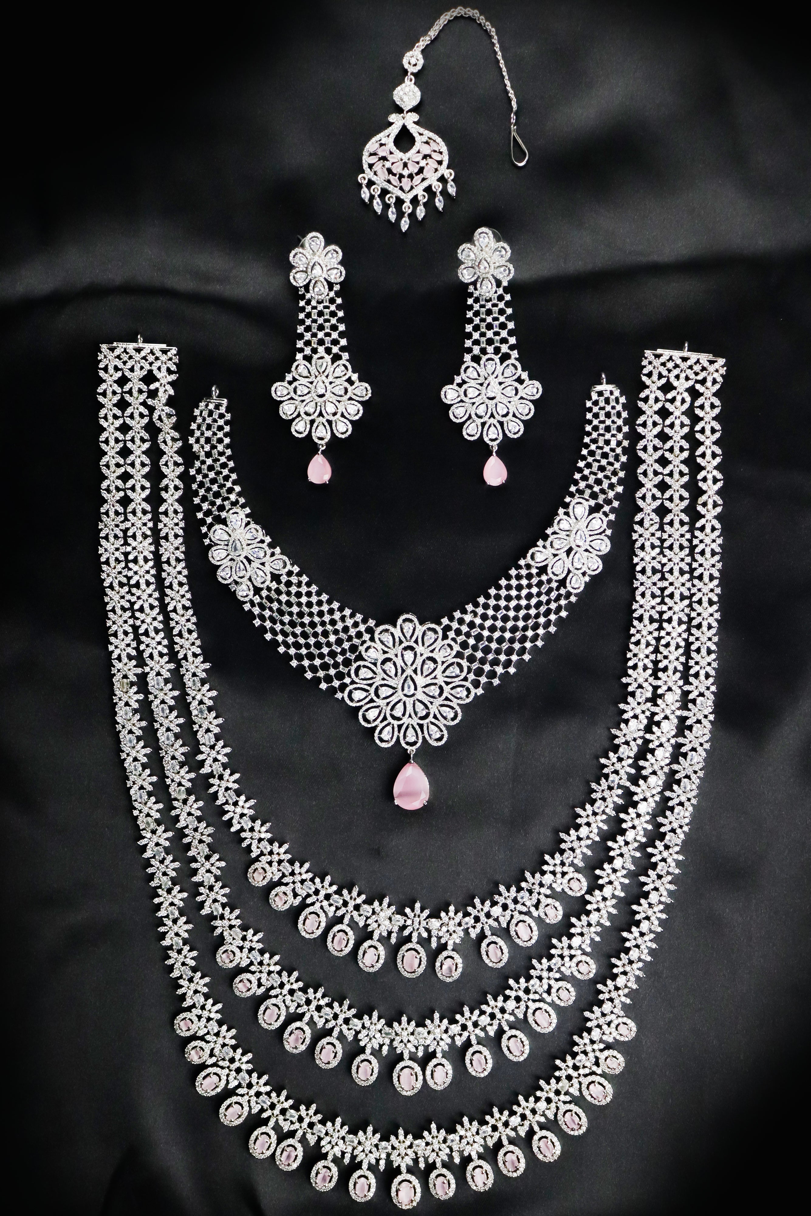 ELEGANT AMERICAN DIAMOND PREMIUM WEDDING JEWELLERY SET FOR BRIDAL GRABO365