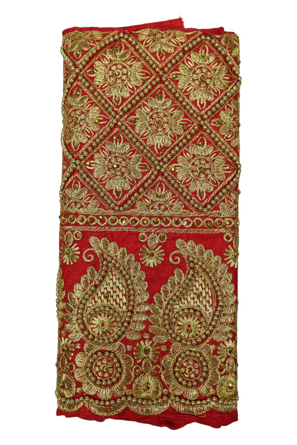 WOMENS FANCY BLOUSE PIECE(UNSTITCHED) EMBROIDERY STONE WORK - RED GRABO365