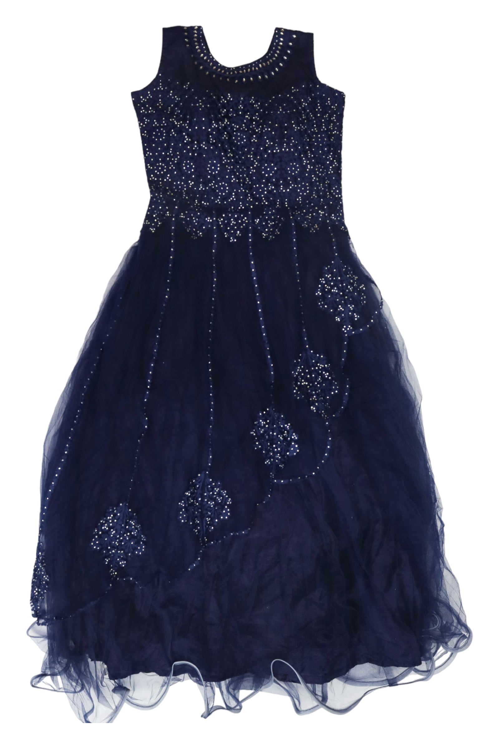 WOMEN'S NAVY BLUE EMBROIDERED GOWN DRESS GRABO365