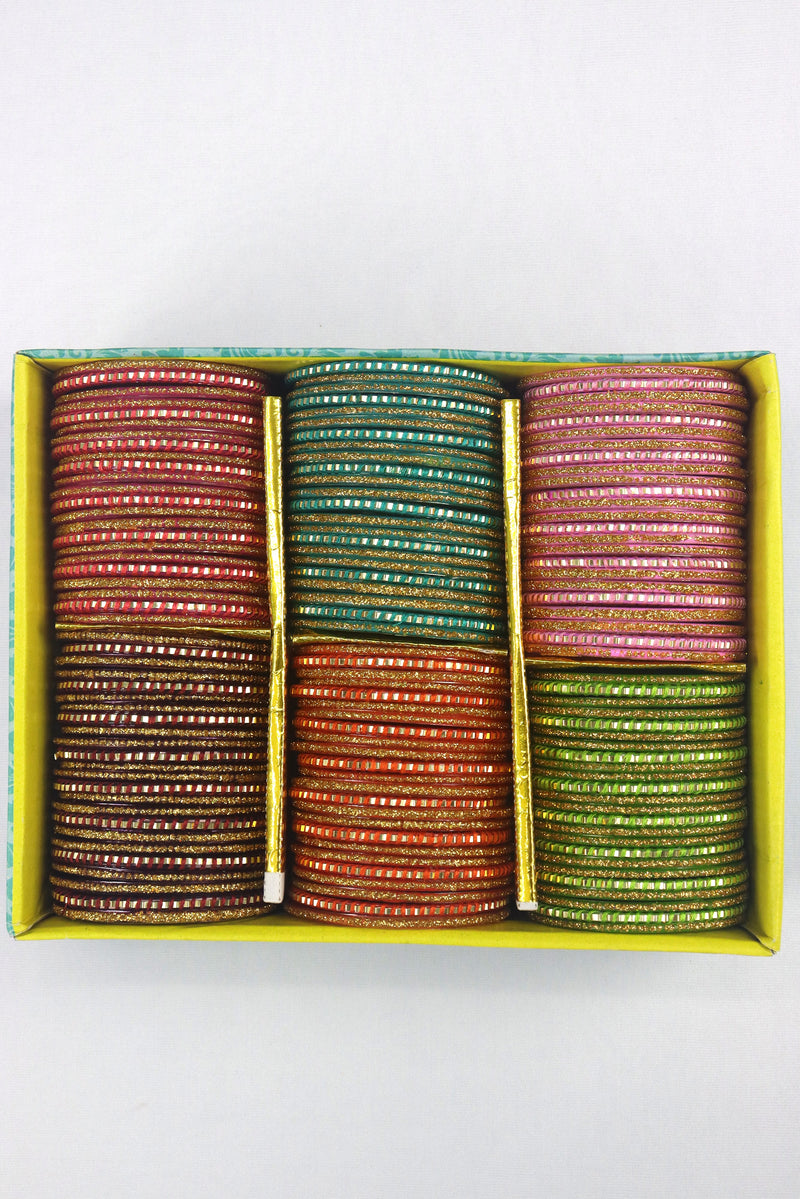 6 COLOUR DESIGNER SILK THREAD WORK GLASS BANGLE BOX SET OF 144 GRABO365