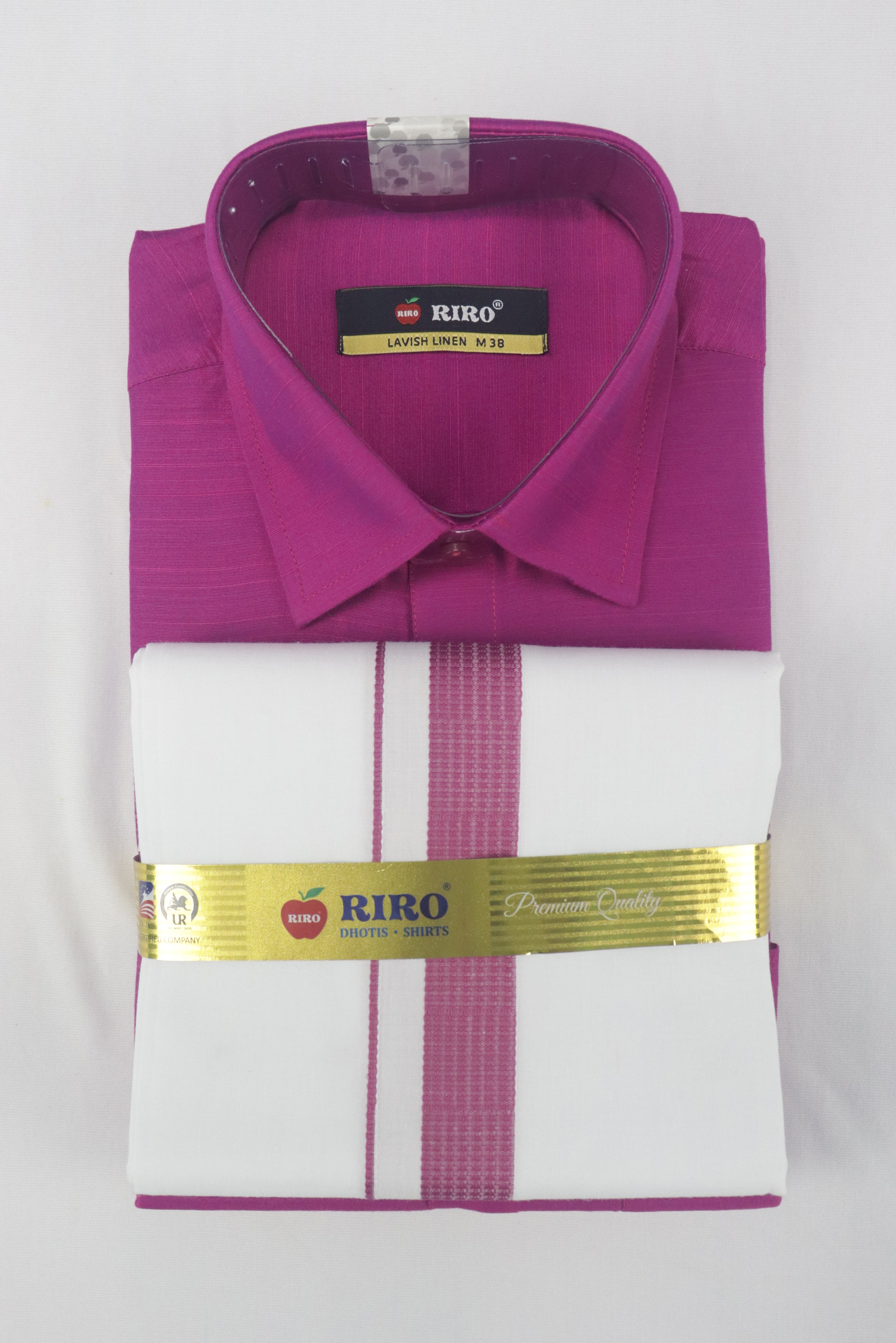 MEN'S MATCHING FANCY BORDER SINGLE DHOTI & SHIRT SET- PINK GRABO365