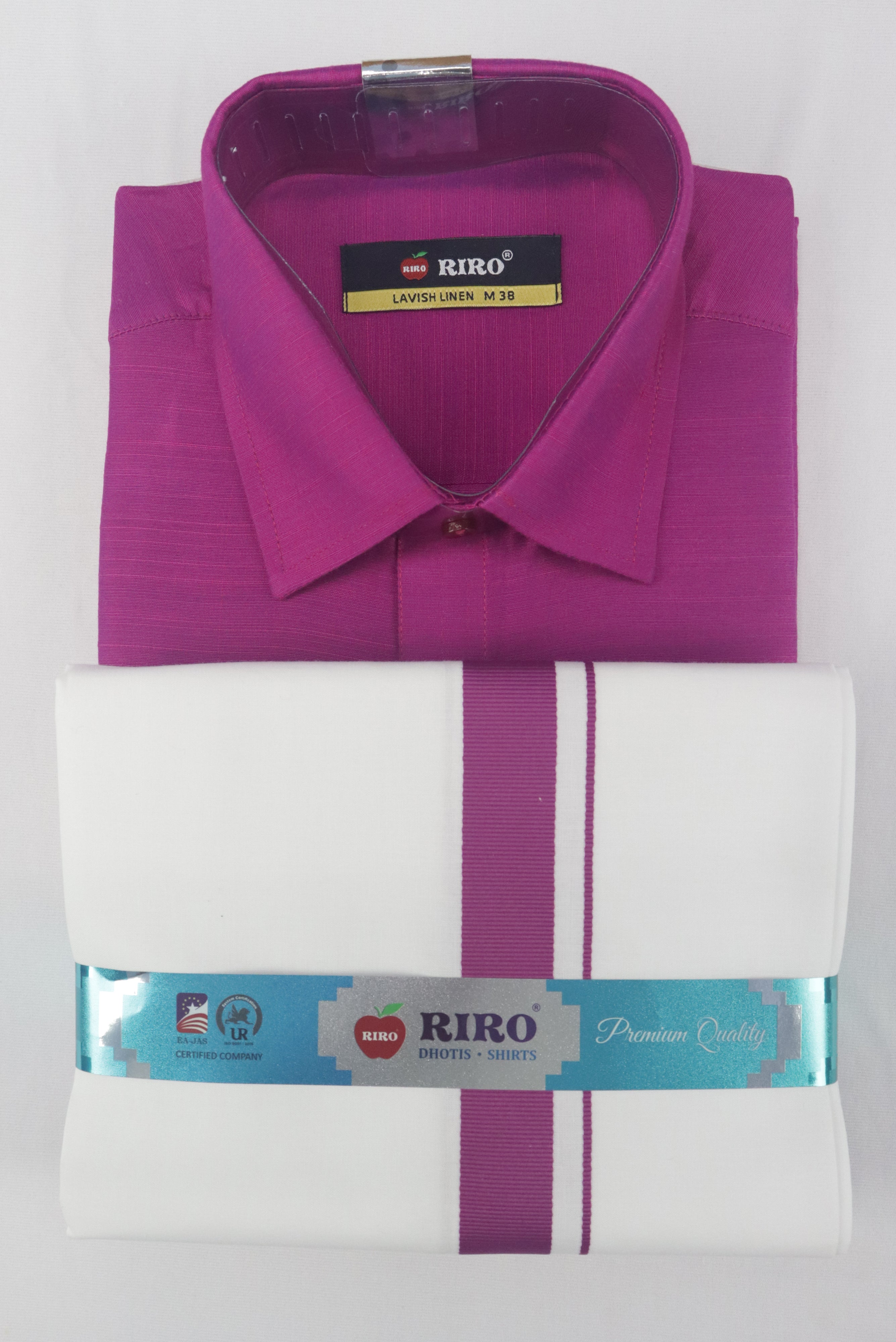 MEN'S MATCHING FANCY BORDER SINGLE DHOTI & SHIRT SET- PINK GRABO365